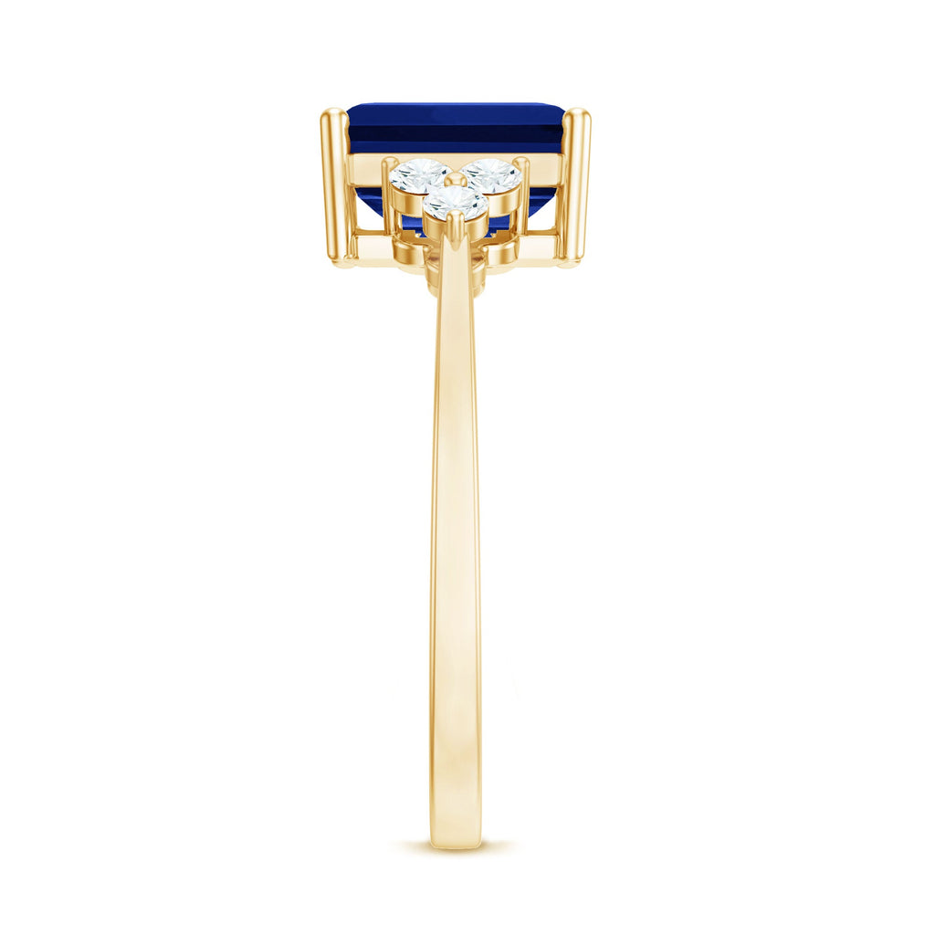 Emerald Cut Lab Created Blue Sapphire Engagement Ring with Diamond Accent