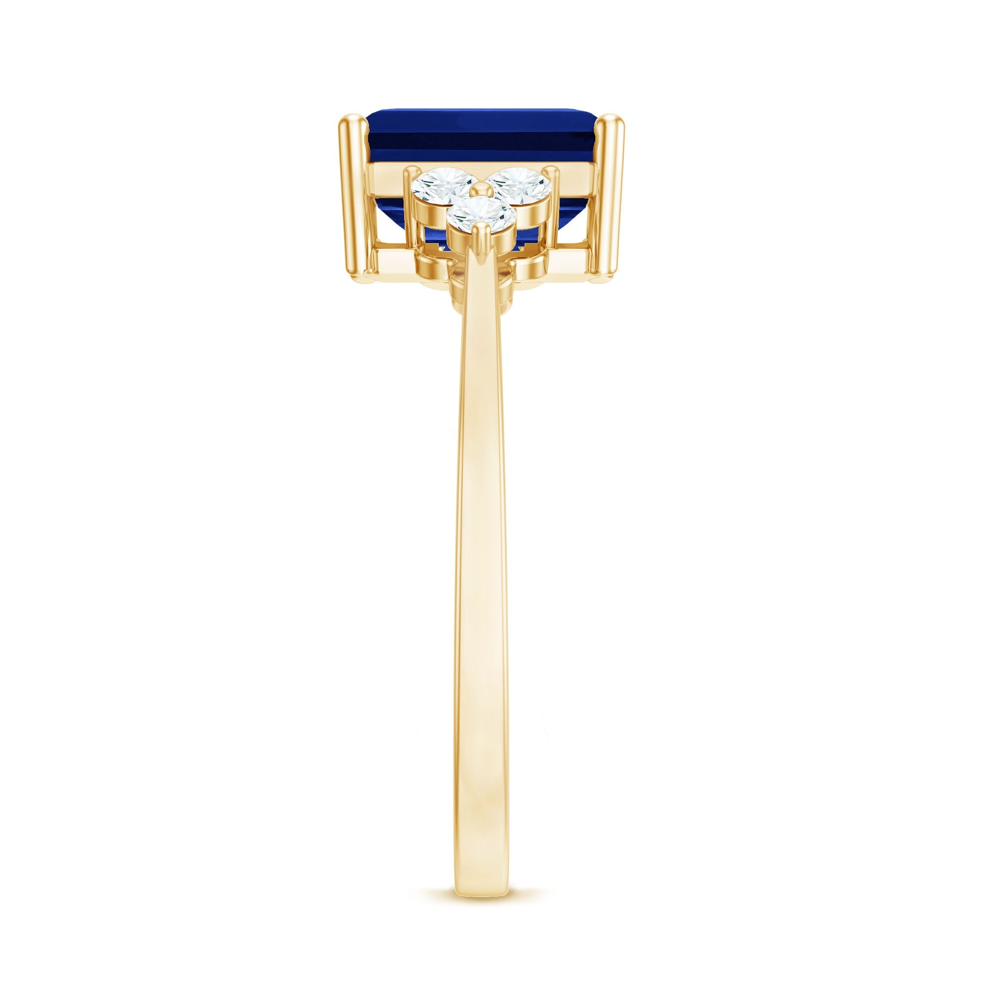 Emerald Cut Lab Created Blue Sapphire Engagement Ring with Diamond Accent
