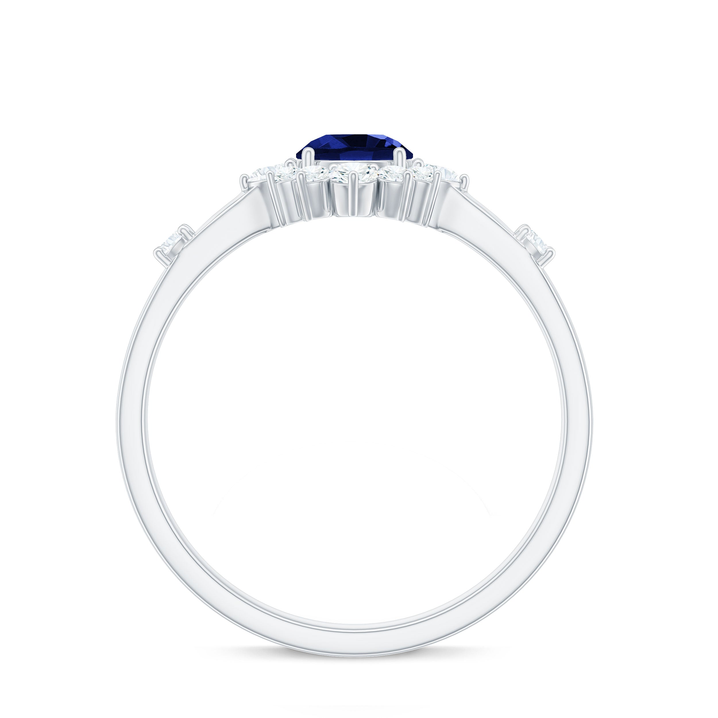 0.6 Carat Round Lab Created Blue Sapphire Classic Halo Ring with Diamond