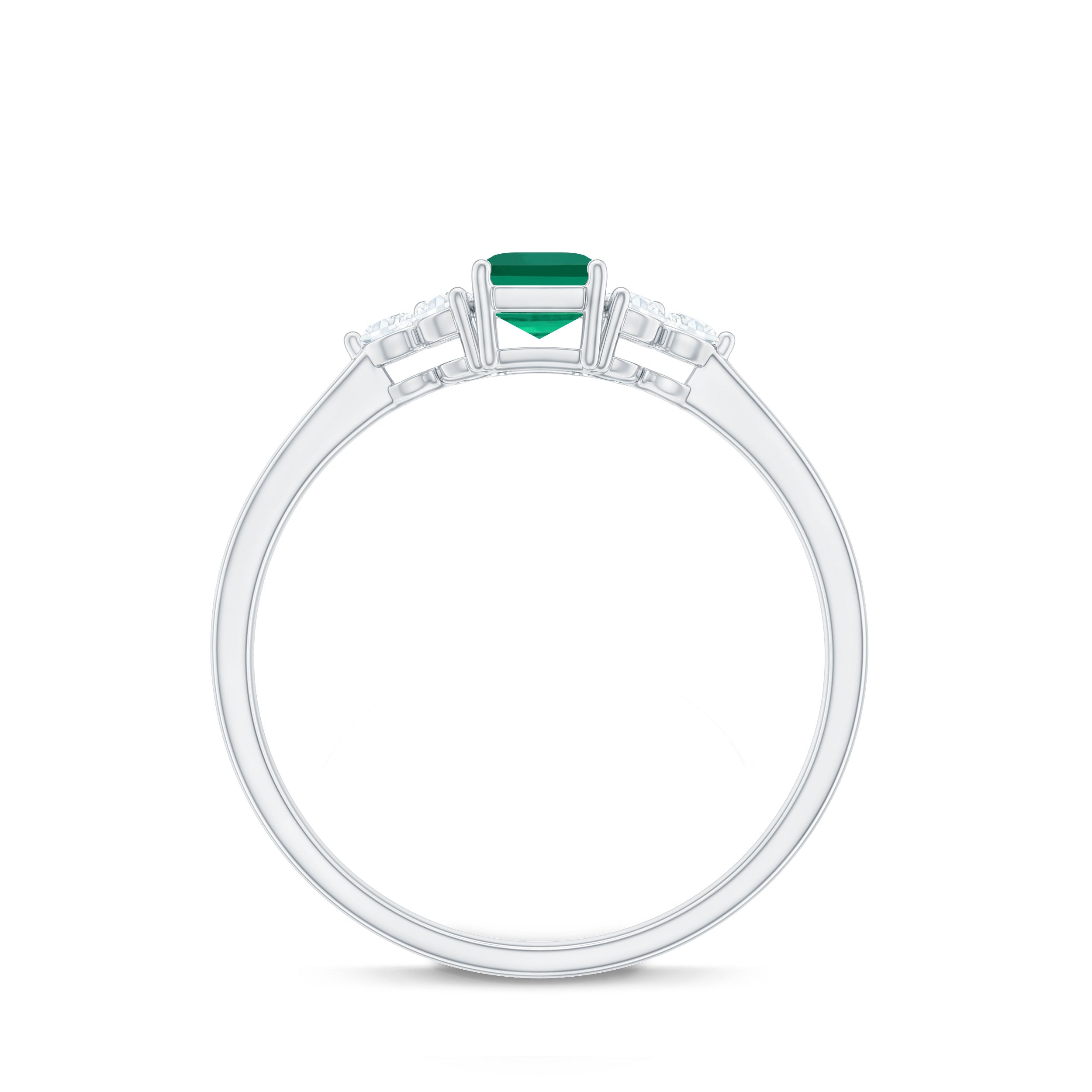 Certified Lab Grown Emerald Cut Emerald Engagement Ring with Diamond Trio