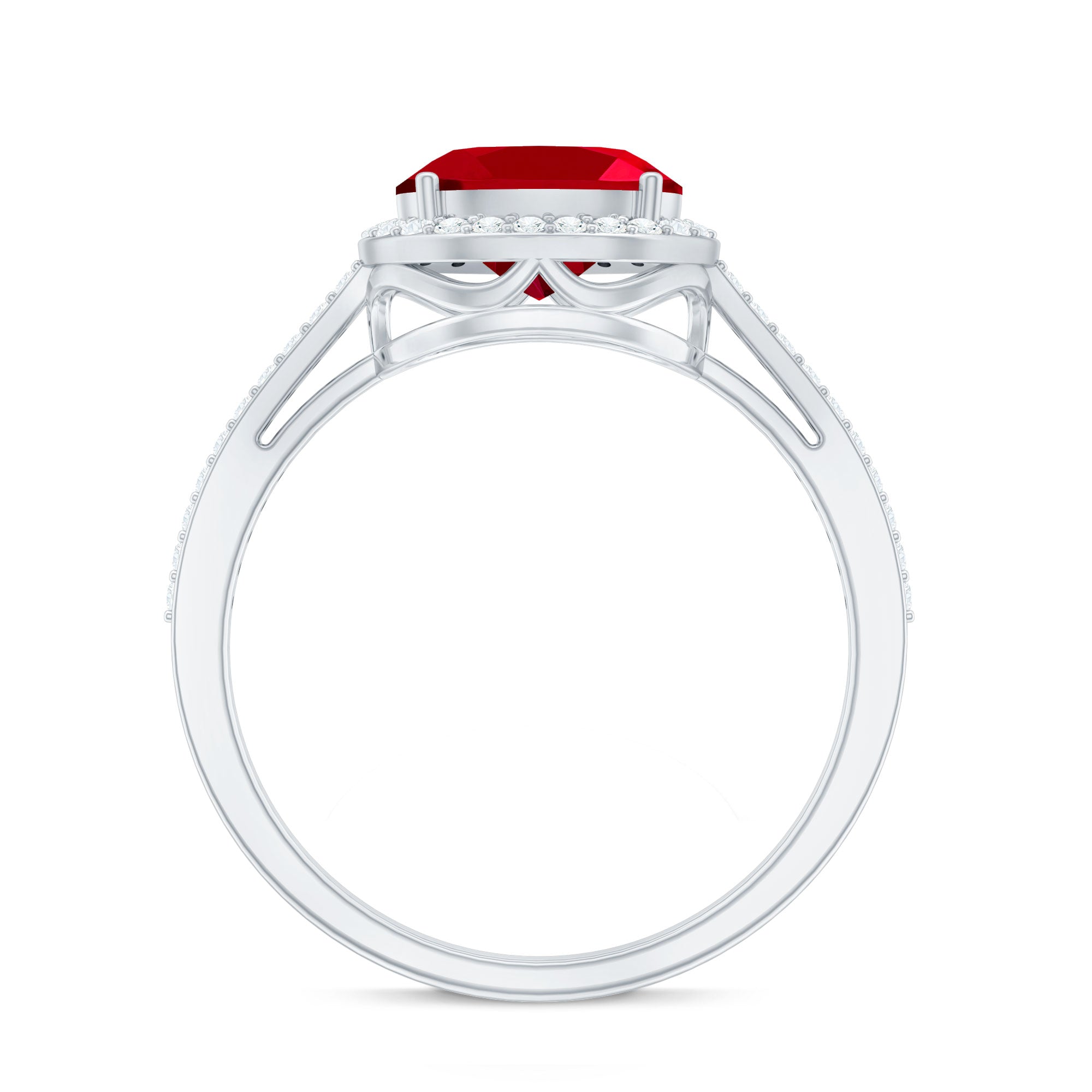 East West Set Lab Grown Ruby Oval Engagement Ring with Diamond