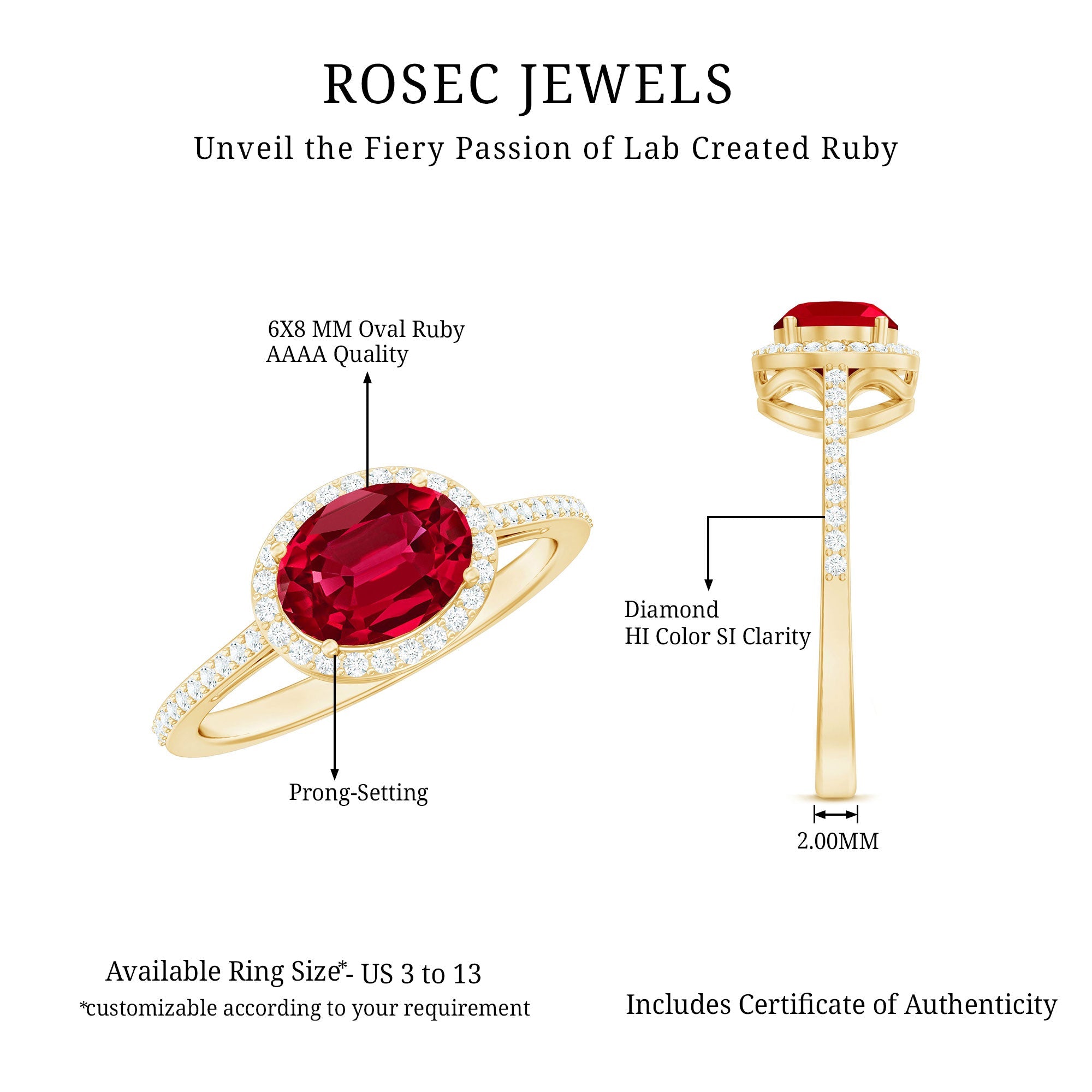 East West Set Lab Grown Ruby Oval Engagement Ring with Diamond