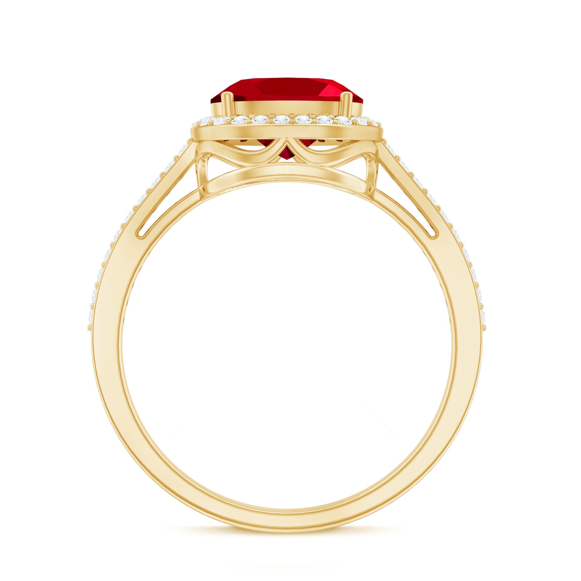 East West Set Lab Grown Ruby Oval Engagement Ring with Diamond