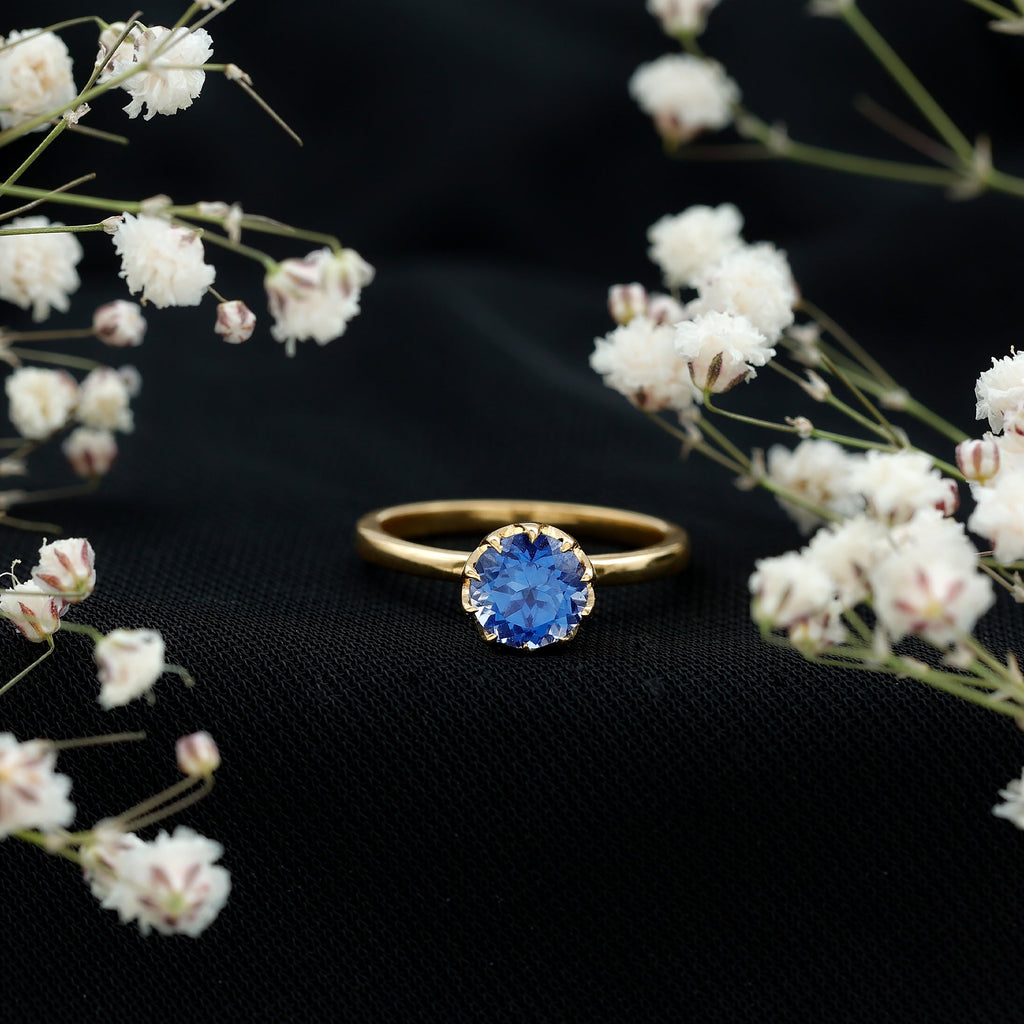 Certified 1 Carat Lab Grown Blue Sapphire Solitaire Engagement Ring