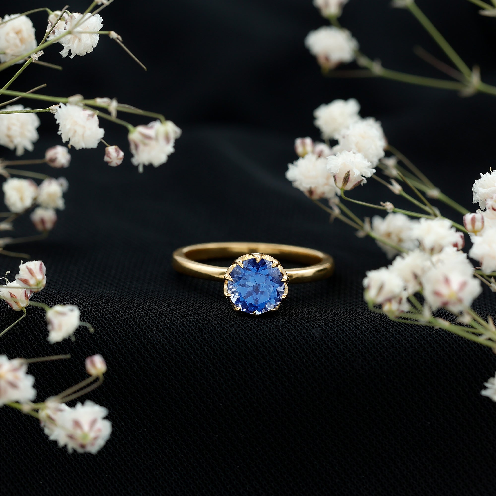 Certified 1 Carat Lab Grown Blue Sapphire Solitaire Engagement Ring