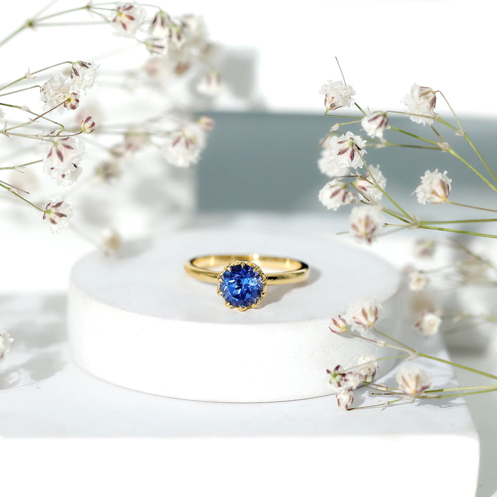 Certified 1 Carat Lab Grown Blue Sapphire Solitaire Engagement Ring