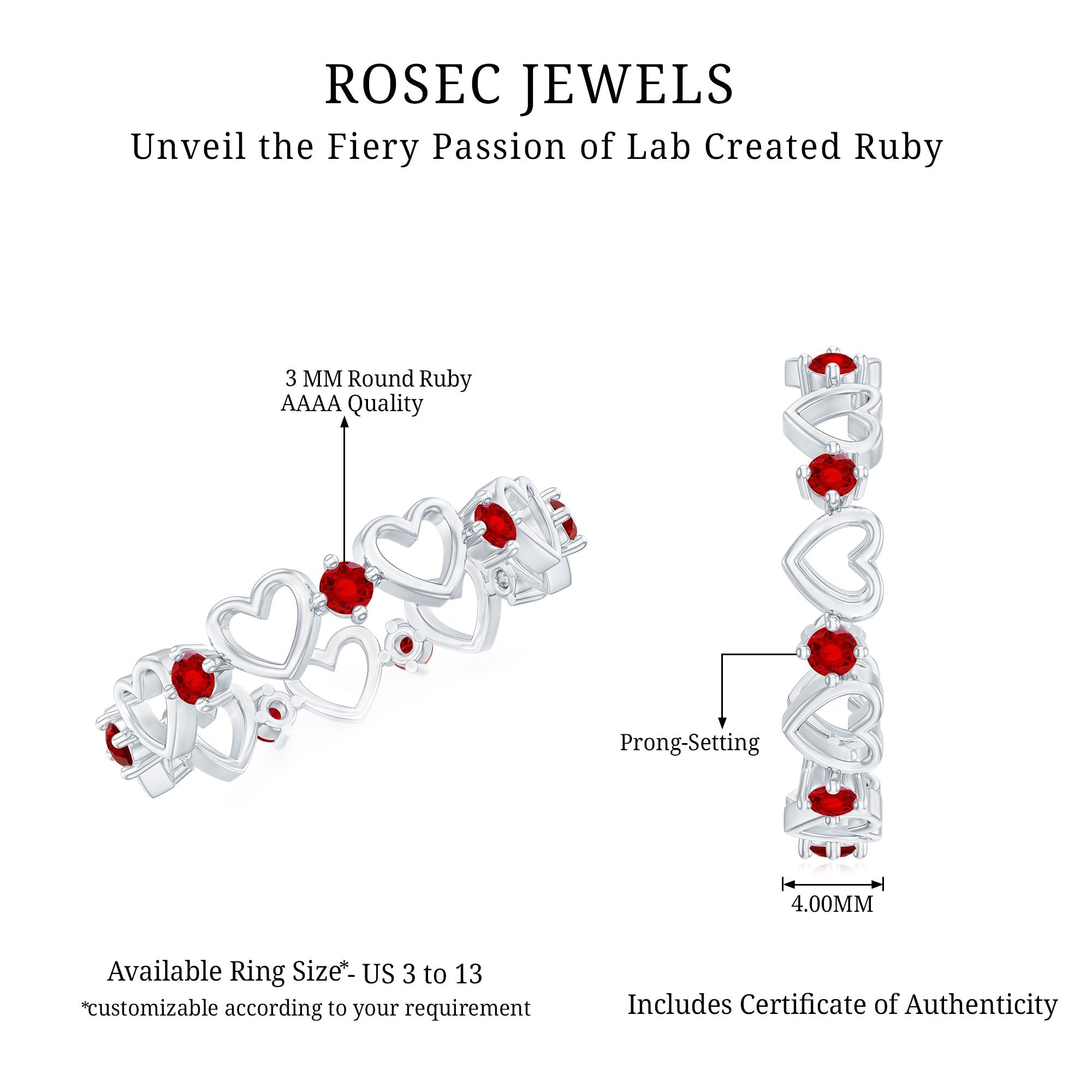 Certified Lab Created Ruby Heart Eternity Band Ring