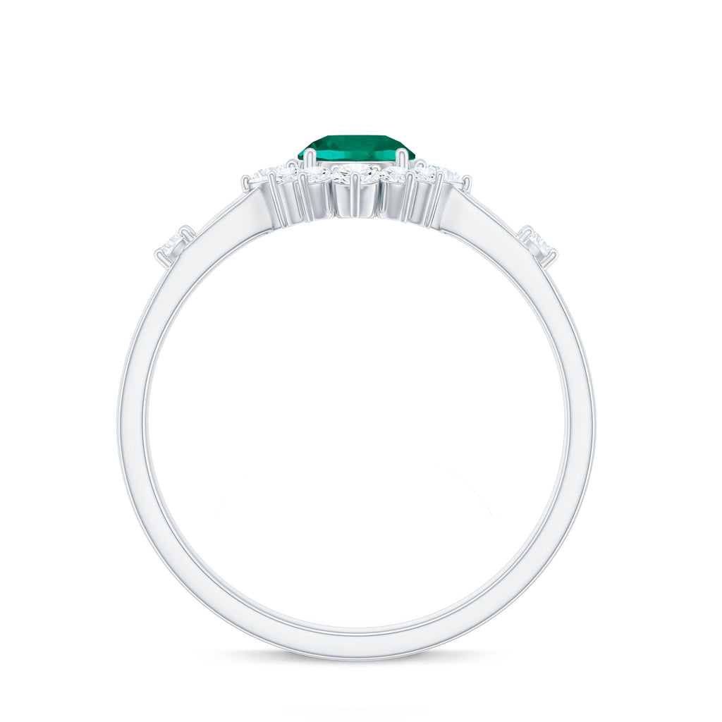 Certified Lab Grown Emerald Classic Engagement Ring with Diamond
