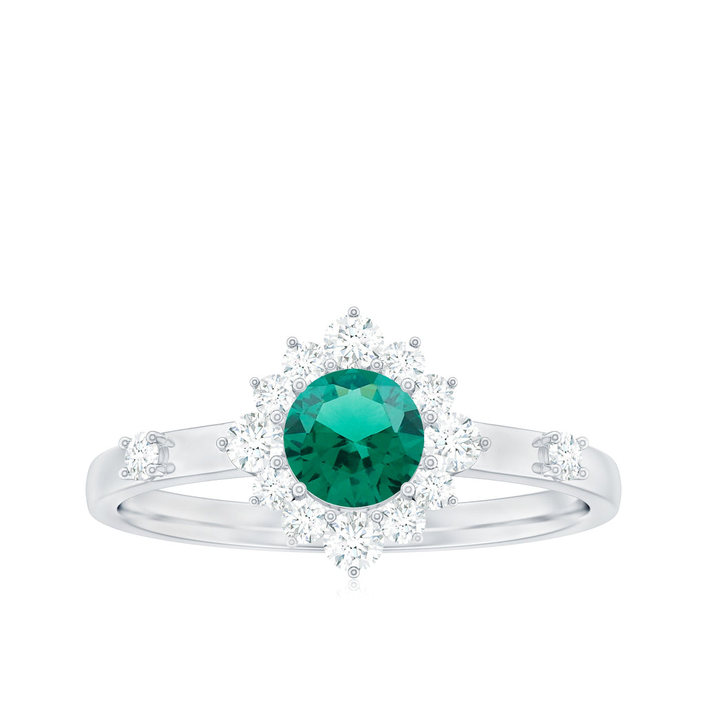 Certified Lab Grown Emerald Classic Engagement Ring with Diamond