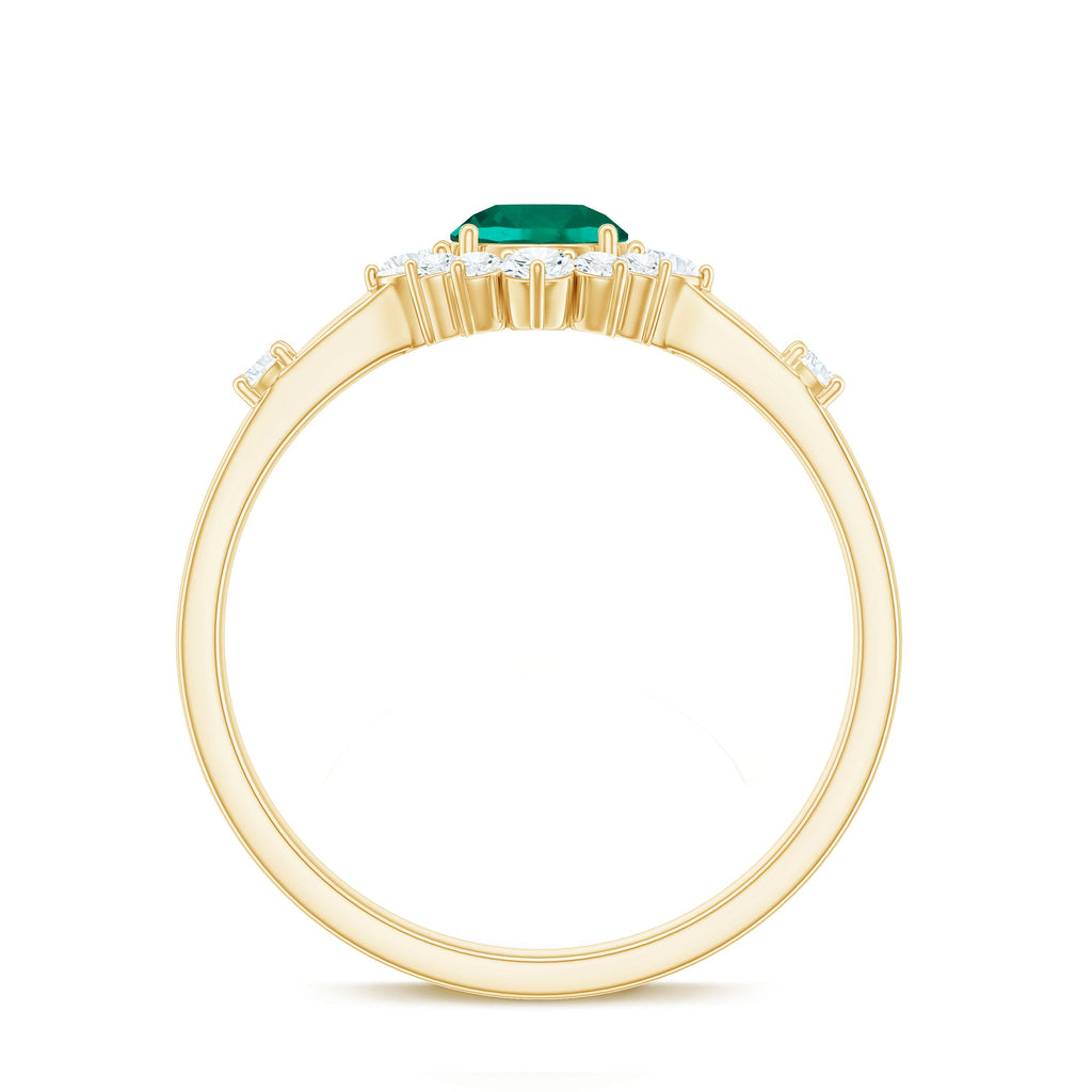 Certified Lab Grown Emerald Classic Engagement Ring with Diamond