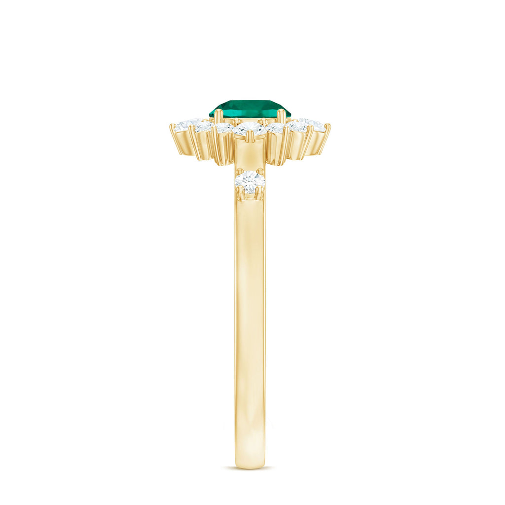 Certified Lab Grown Emerald Classic Engagement Ring with Diamond