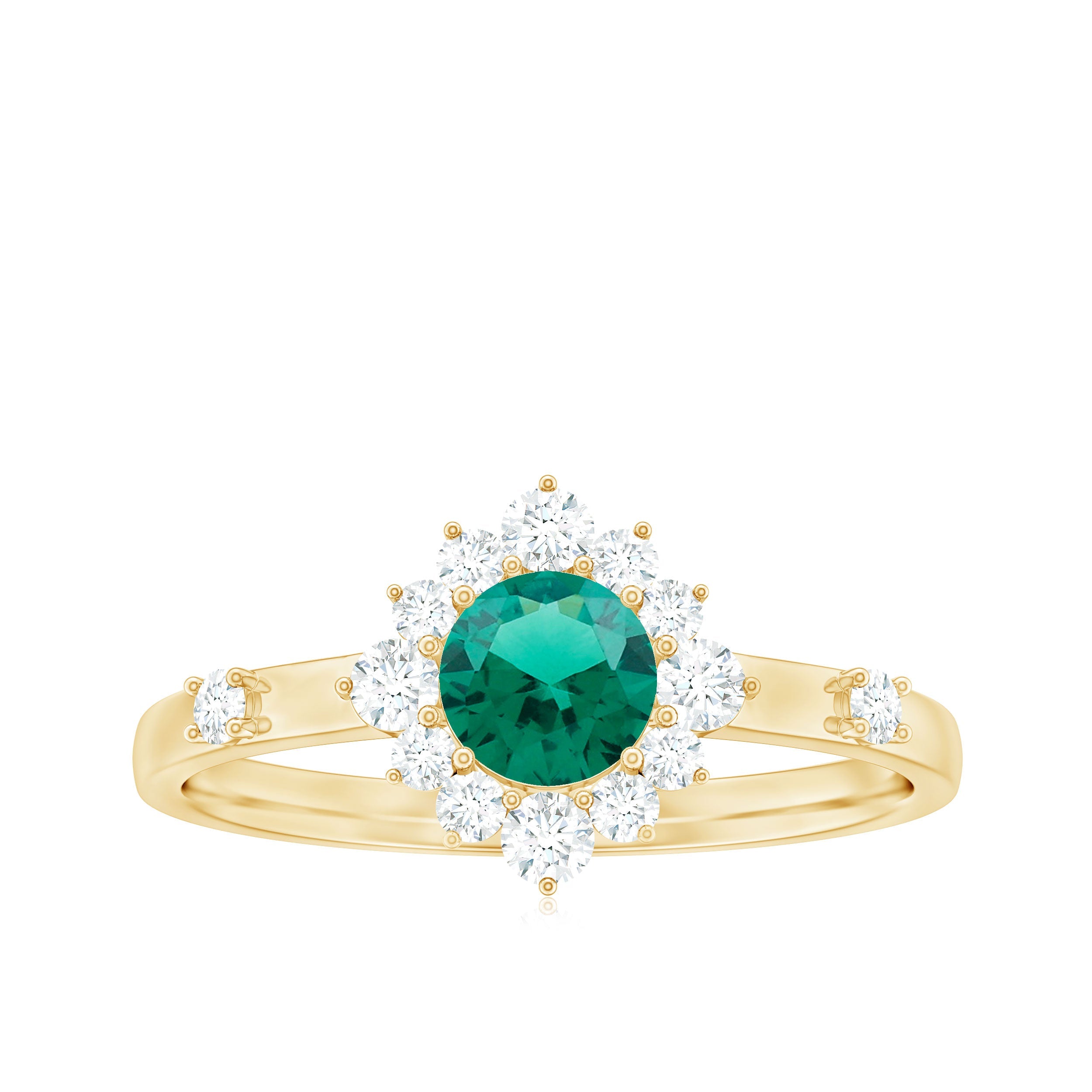 Certified Lab Grown Emerald Classic Engagement Ring with Diamond