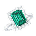 Lab Grown 2 Carat Emerald Cut Emerald Vintage Engagement Ring with Diamond Halo