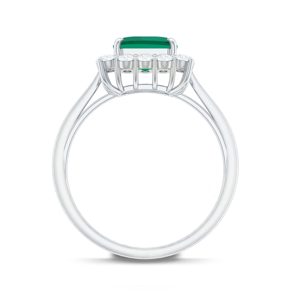 Lab Grown 2 Carat Emerald Cut Emerald Vintage Engagement Ring with Diamond Halo