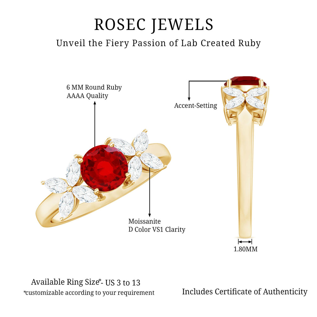 Brilliant Cut Lab Created Ruby Floral Engagement Ring with Certificate