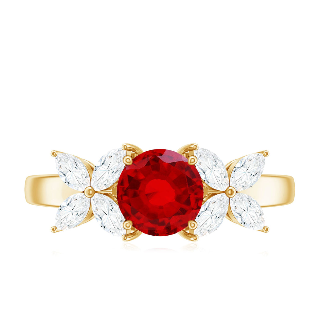 Brilliant Cut Lab Created Ruby Floral Engagement Ring with Certificate