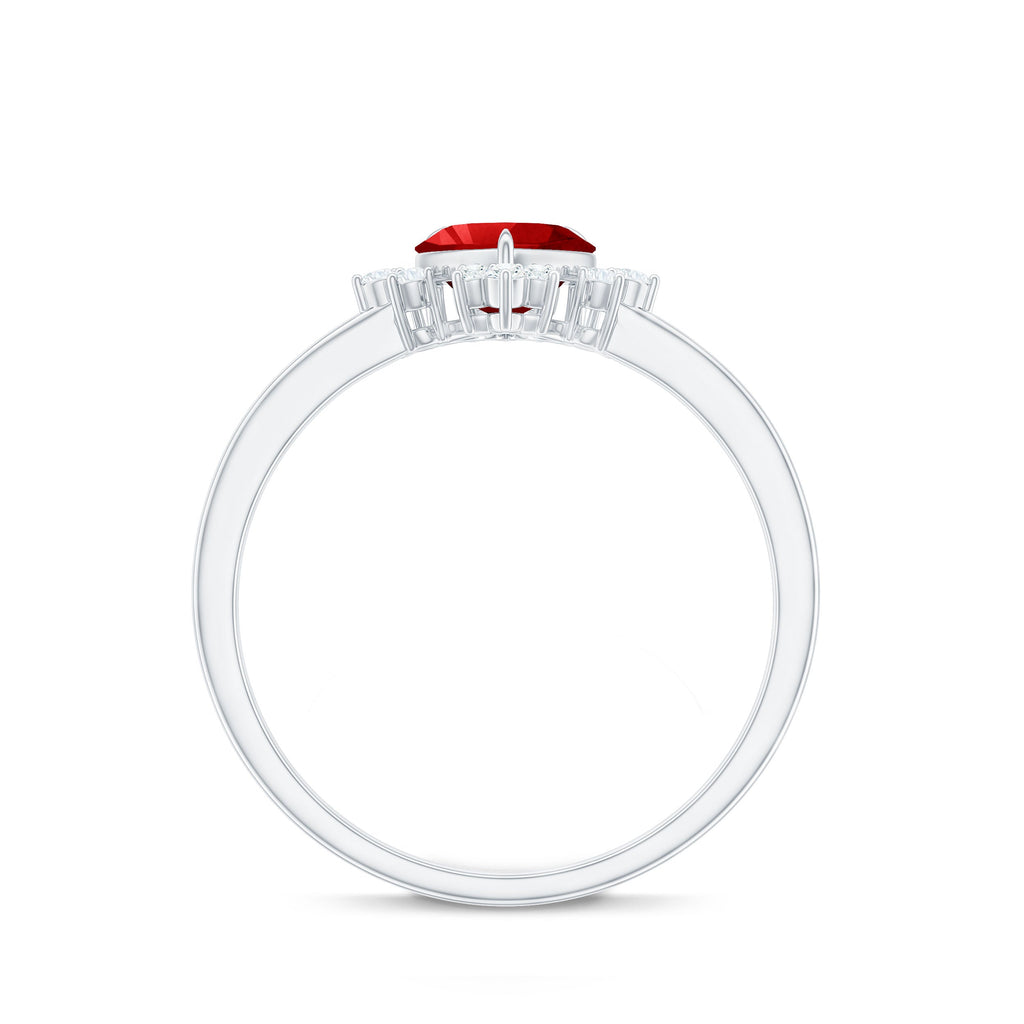Lab Created Ruby Heart Promise Ring with Diamonds