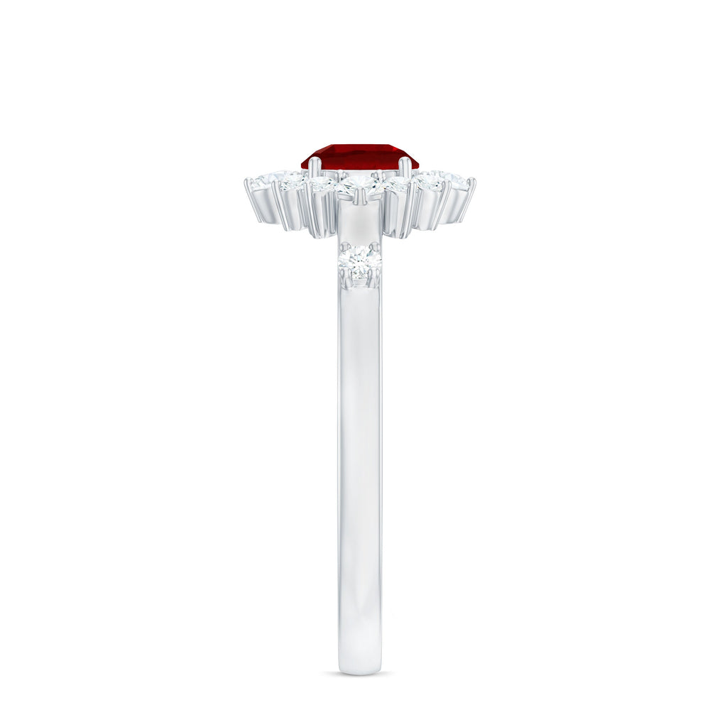 Round Lab Created Ruby Promise Ring with Diamond Halo
