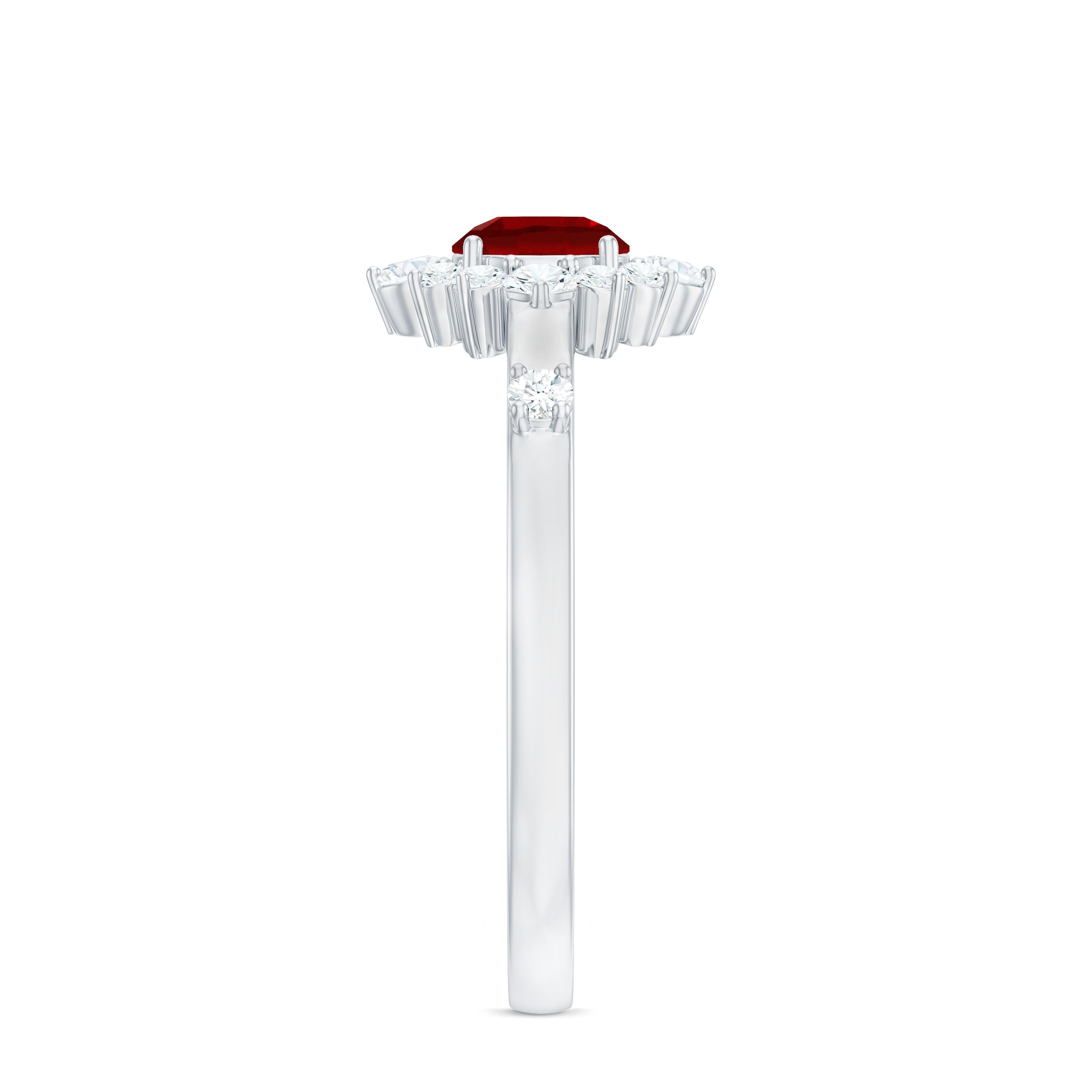 Round Lab Created Ruby Promise Ring with Diamond Halo