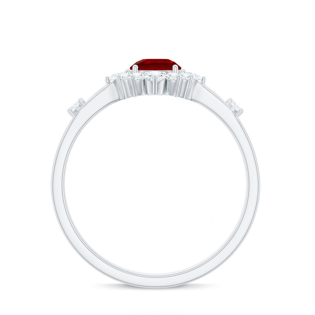 Round Lab Created Ruby Promise Ring with Diamond Halo
