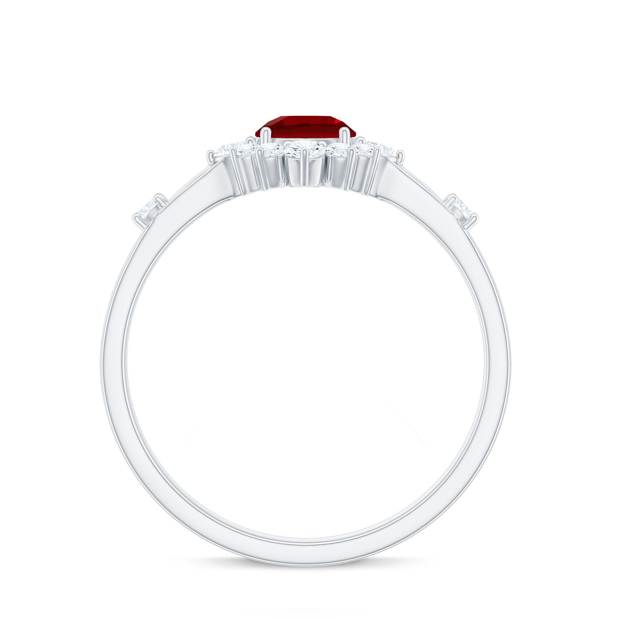 Round Lab Created Ruby Promise Ring with Diamond Halo