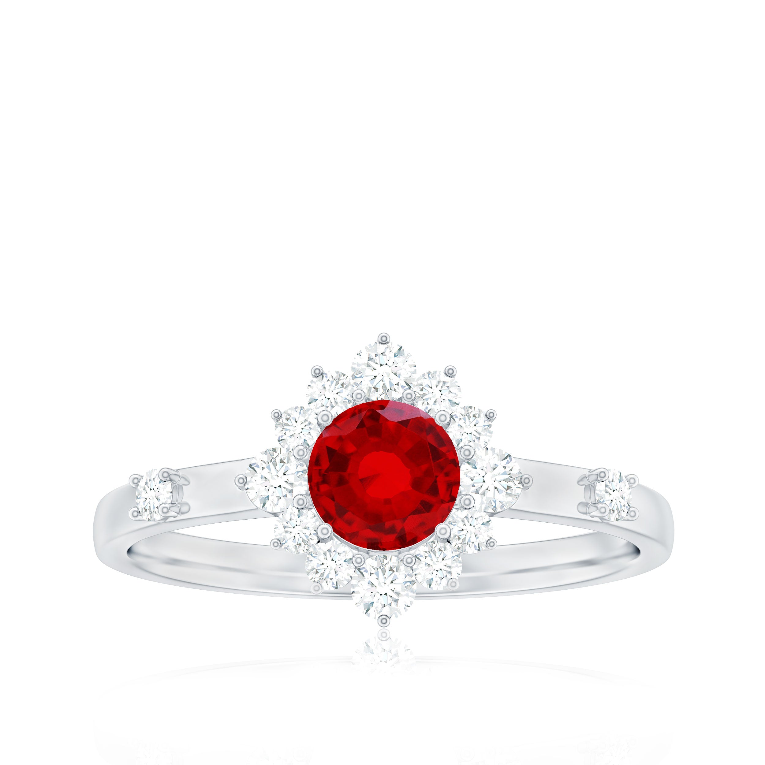Round Lab Created Ruby Promise Ring with Diamond Halo