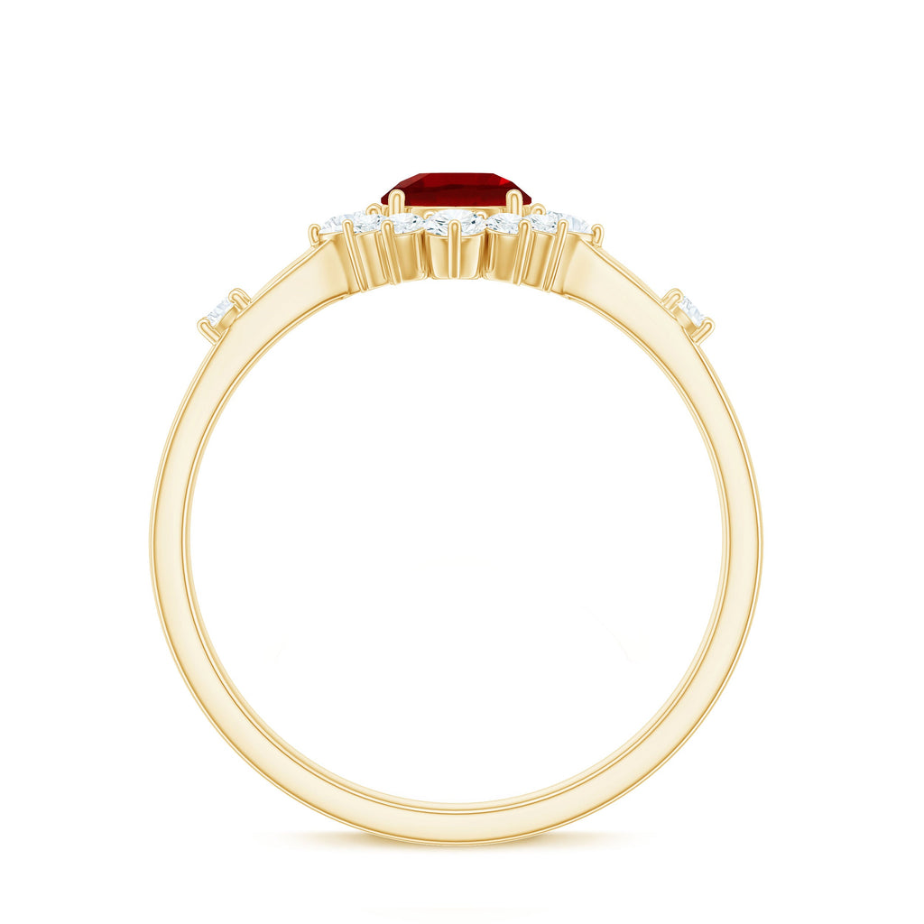 Round Lab Created Ruby Promise Ring with Diamond Halo