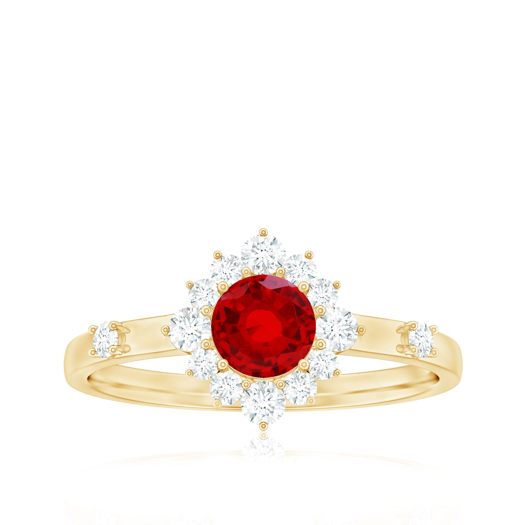 Round Lab Created Ruby Promise Ring with Diamond Halo