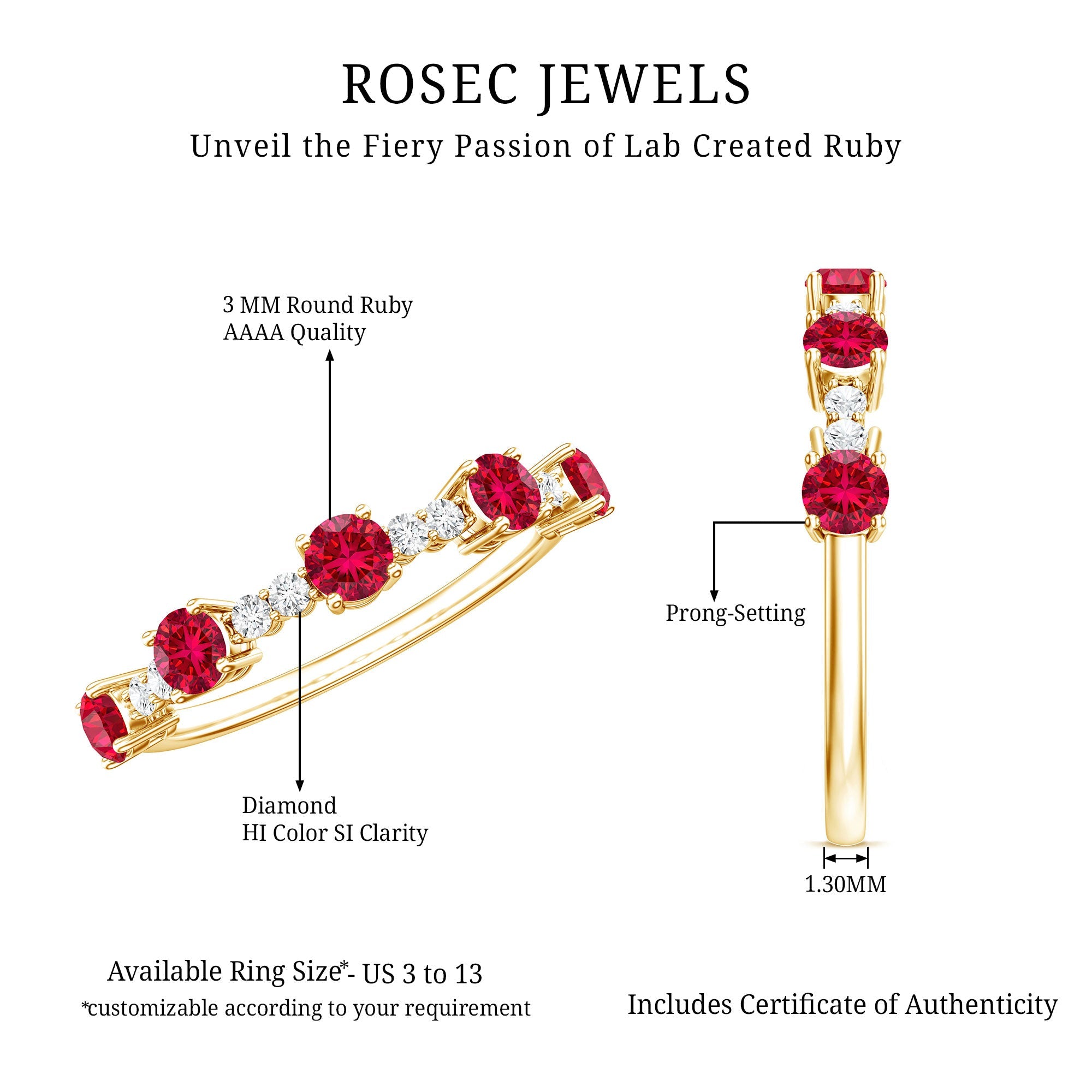 Lab Created Ruby and Diamond Half Eternity Stackable Ring