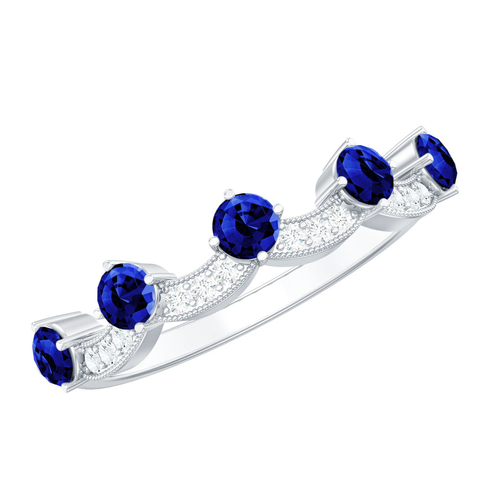 Certified Lab Grown Blue Sapphire Diamond Half Eternity Ring for Anniversary