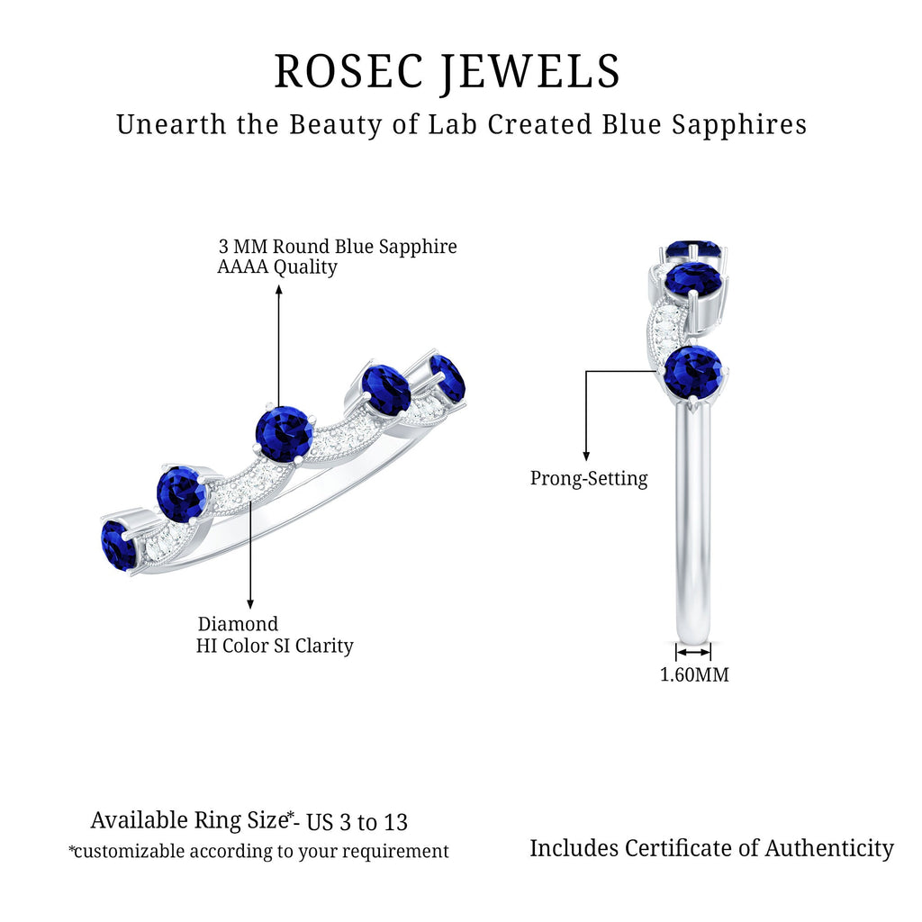 Certified Lab Grown Blue Sapphire Diamond Half Eternity Ring for Anniversary