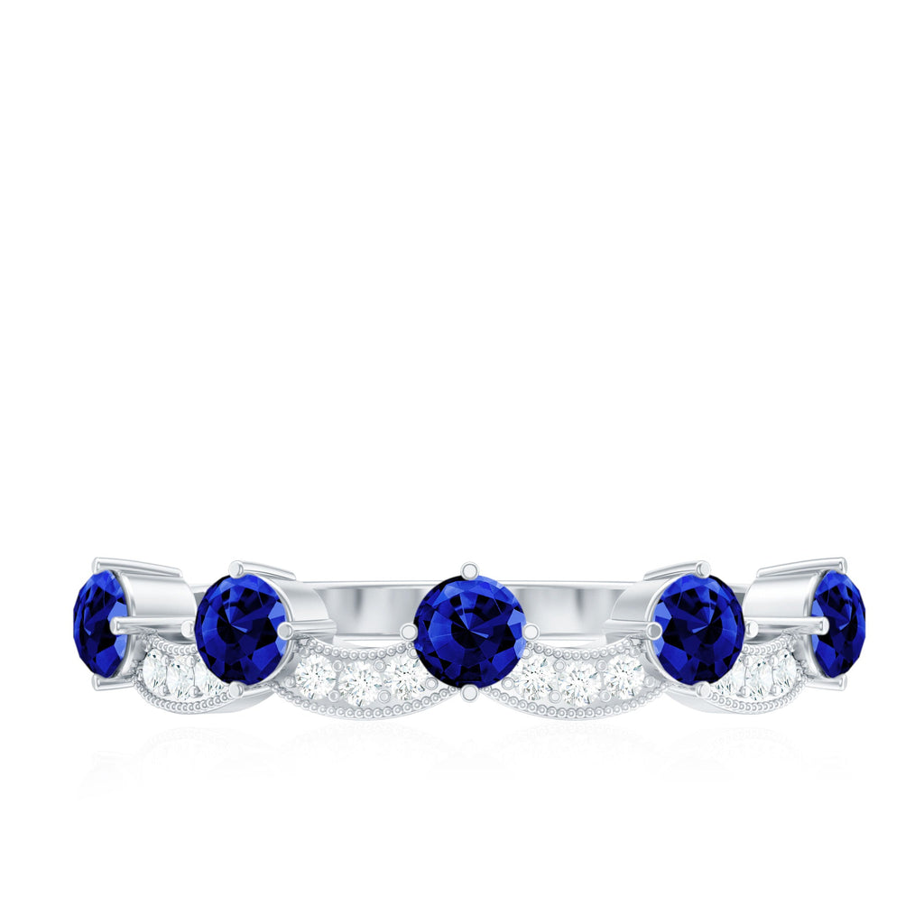 Certified Lab Grown Blue Sapphire Diamond Half Eternity Ring for Anniversary