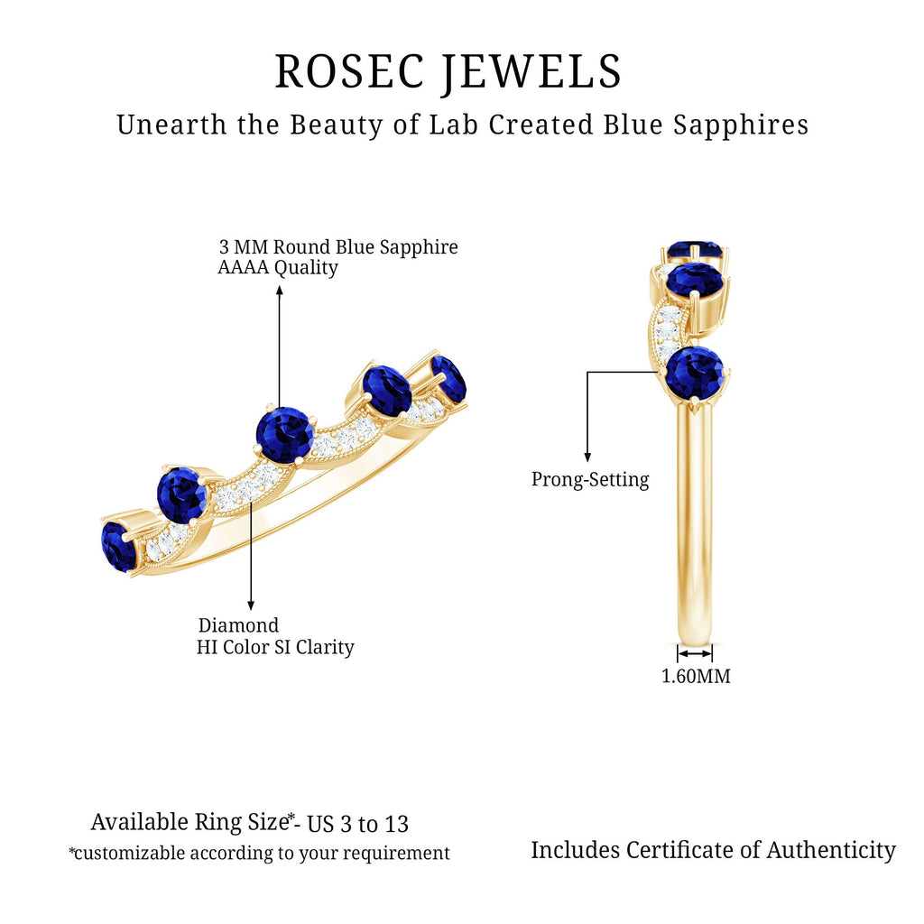 Certified Lab Grown Blue Sapphire Diamond Half Eternity Ring for Anniversary