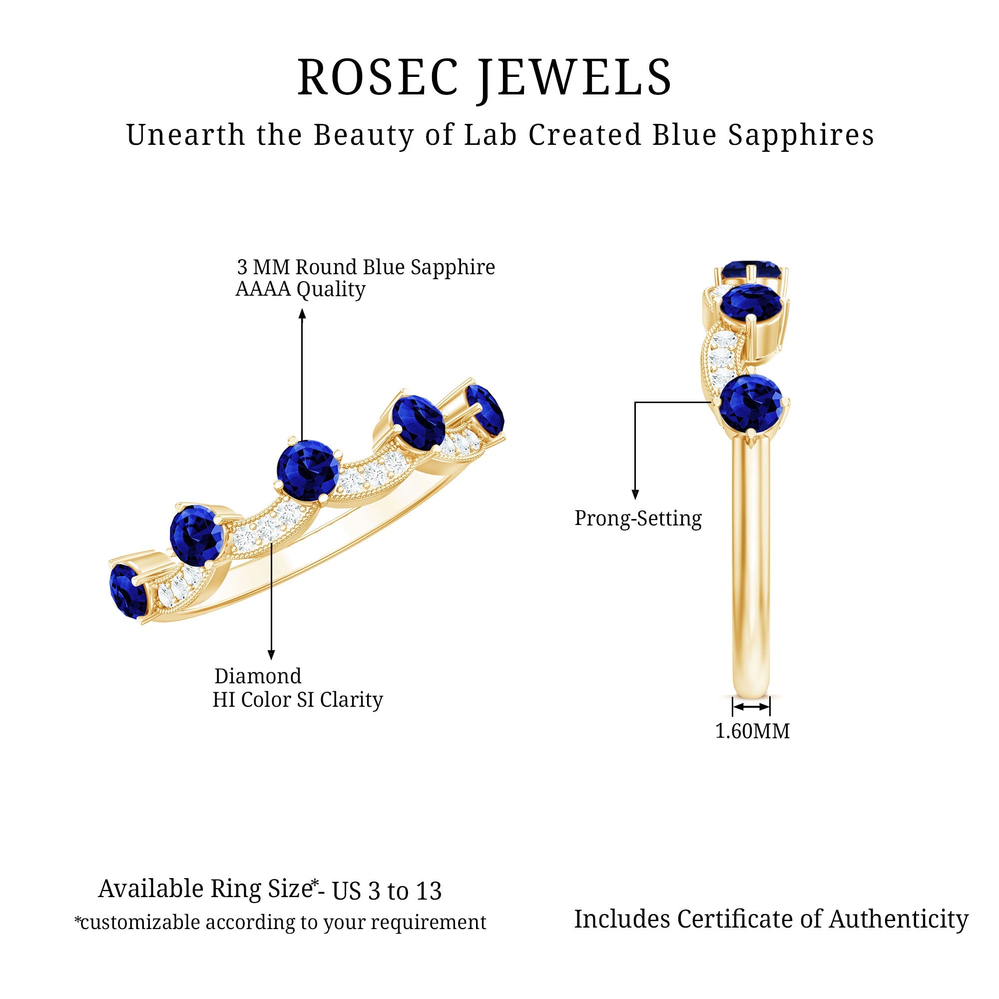 Certified Lab Grown Blue Sapphire Diamond Half Eternity Ring for Anniversary