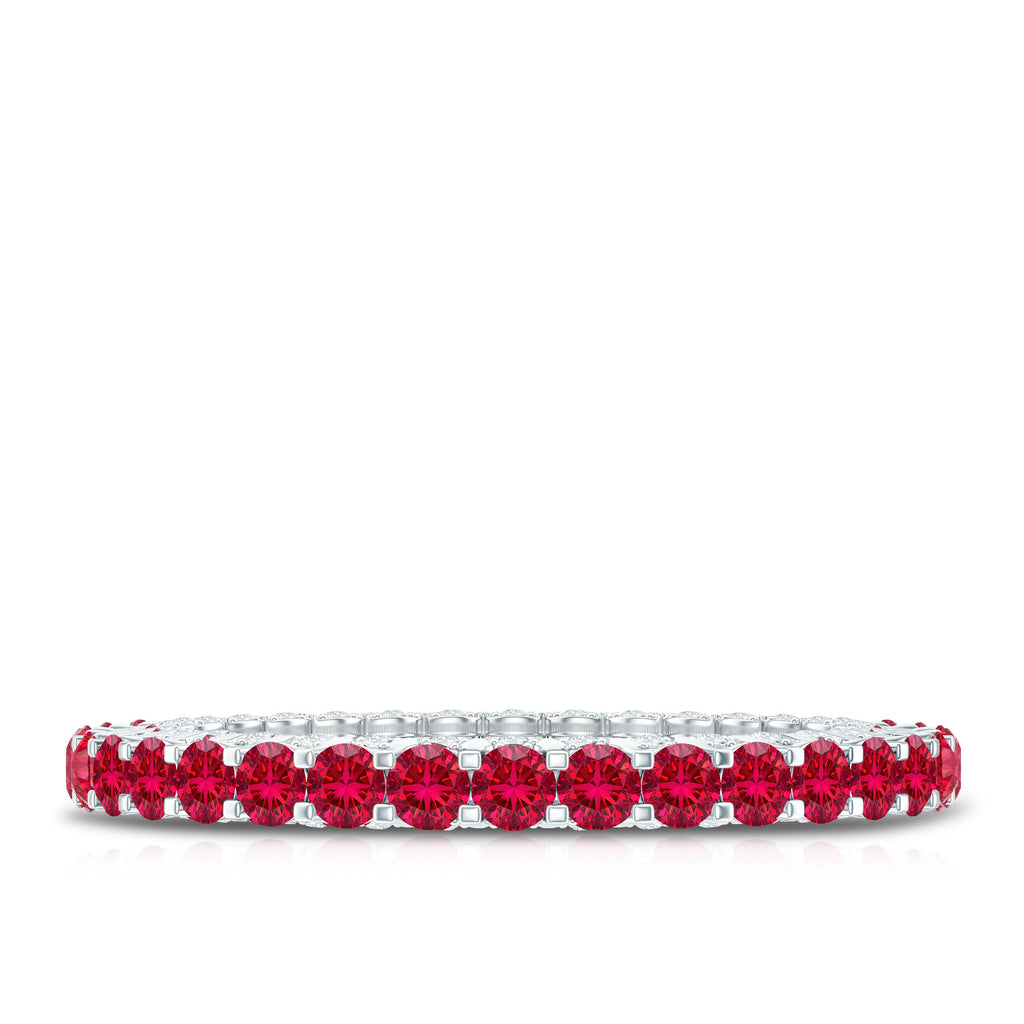 Round Shape Lab Grown Ruby and Diamond Eternity Wedding Band