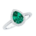 Certified Lab Grown Emerald Teardrop Engagement Ring with Diamond Halo