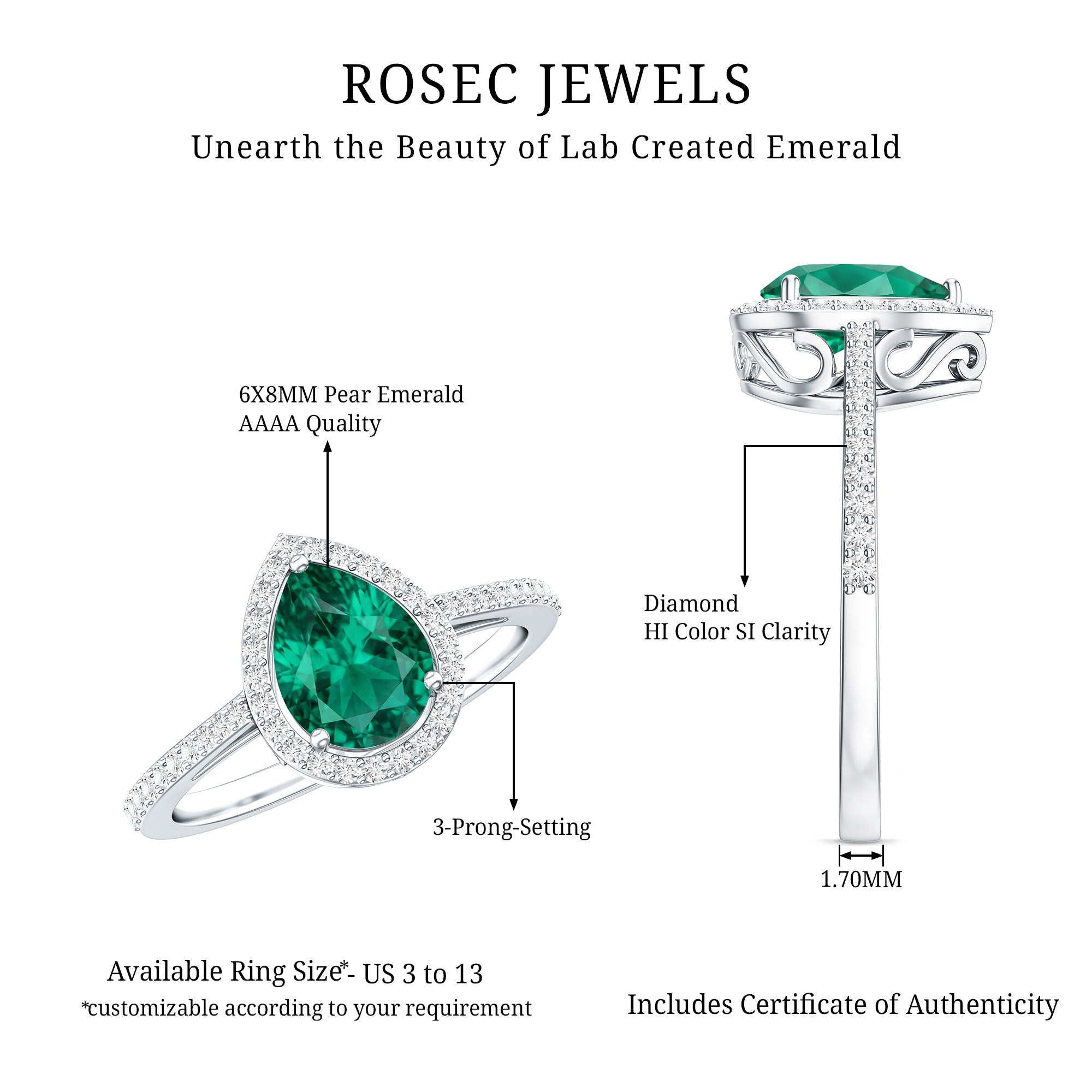 Certified Lab Grown Emerald Teardrop Engagement Ring with Diamond Halo