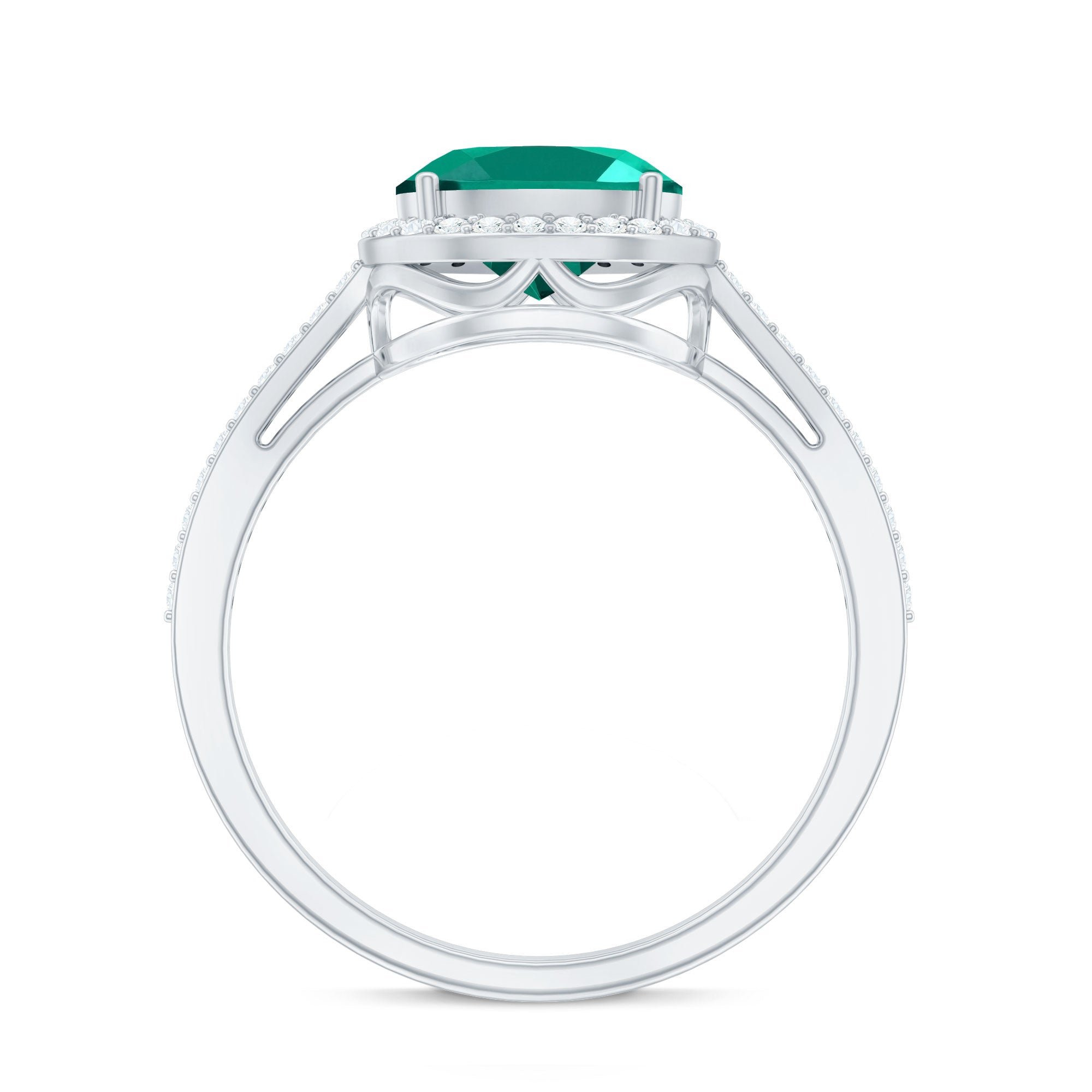 Certified Oval Lab Grown Emerald East West Engagement Ring with Diamond Halo