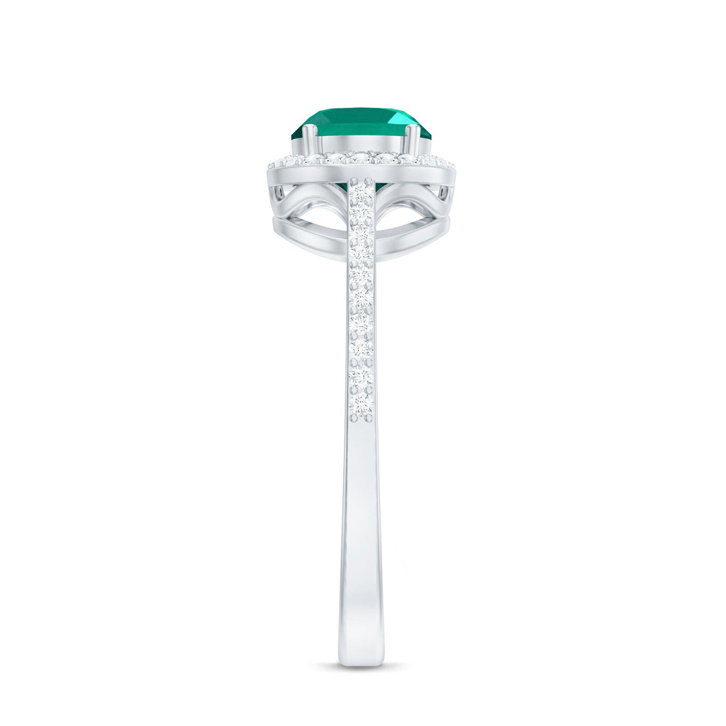 Certified Oval Lab Grown Emerald East West Engagement Ring with Diamond Halo