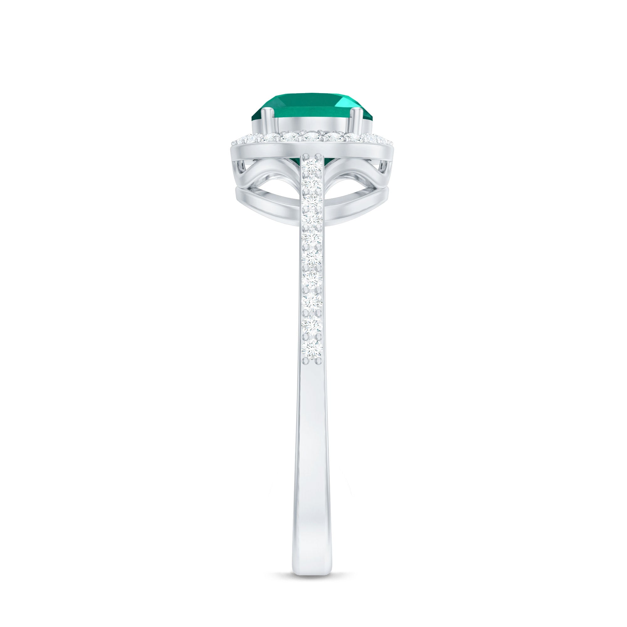 Certified Oval Lab Grown Emerald East West Engagement Ring with Diamond Halo
