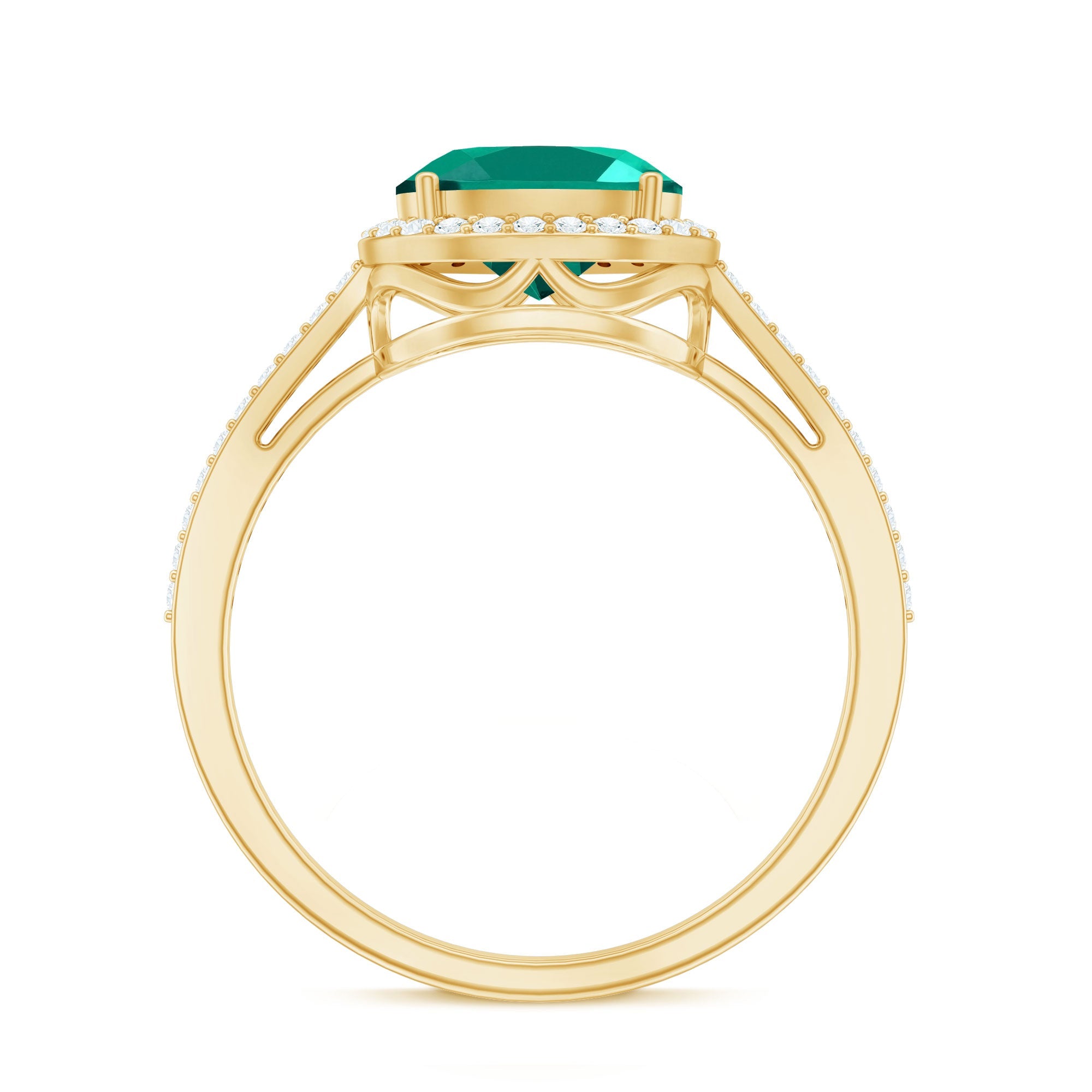 Certified Oval Lab Grown Emerald East West Engagement Ring with Diamond Halo