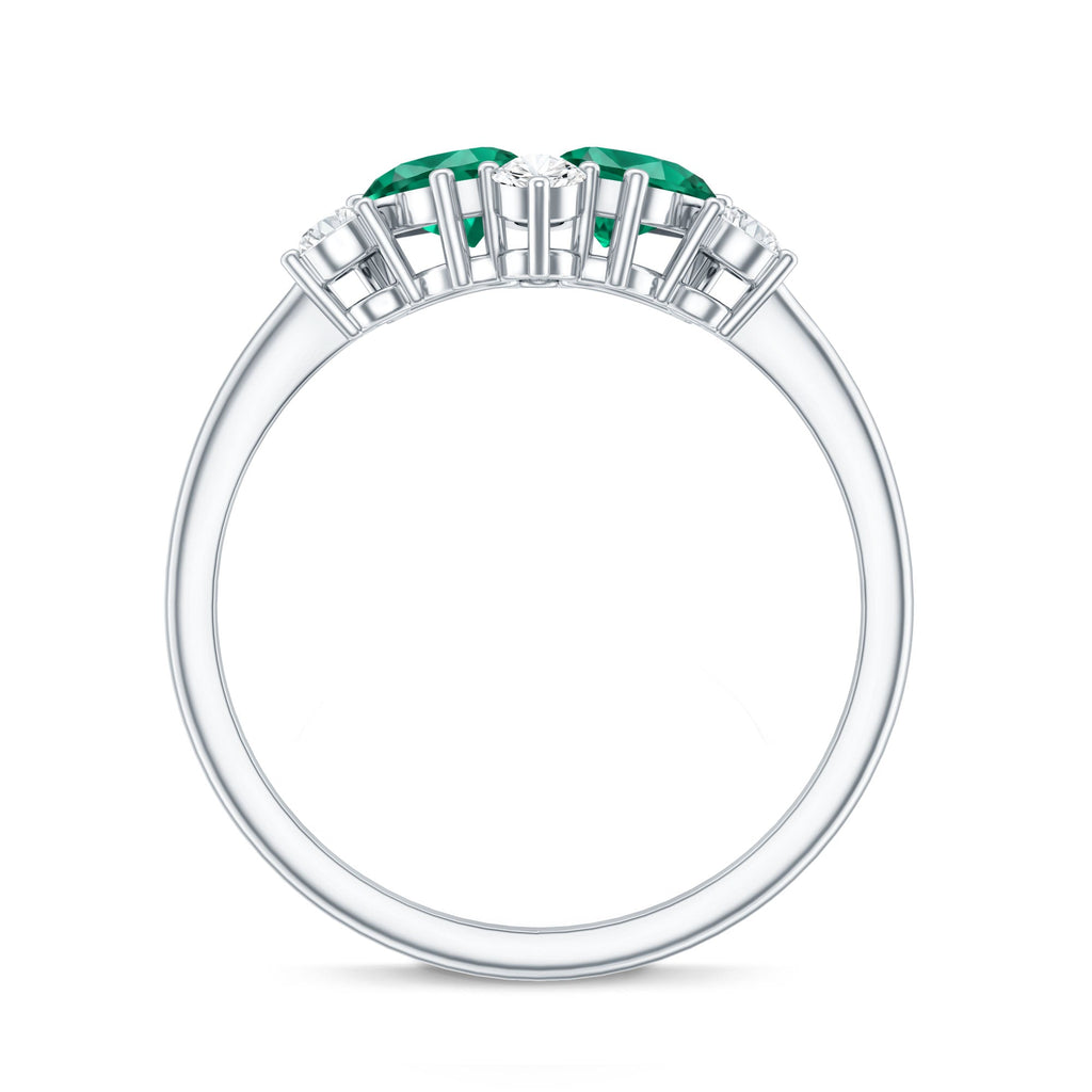 Designer Pear Shape Lab Grown Emerald Toi Et Moi Engagement Ring with Diamond
