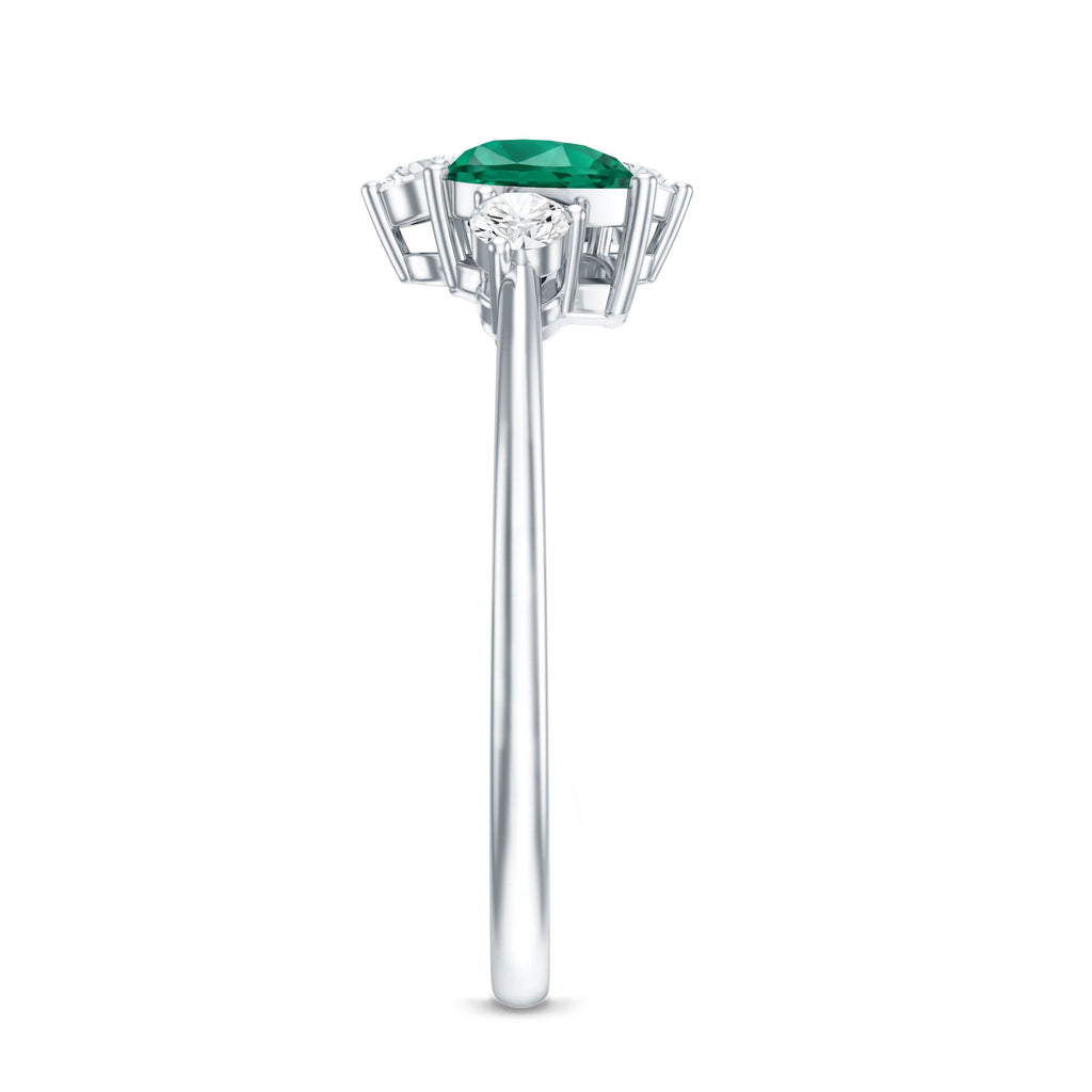 Designer Pear Shape Lab Grown Emerald Toi Et Moi Engagement Ring with Diamond
