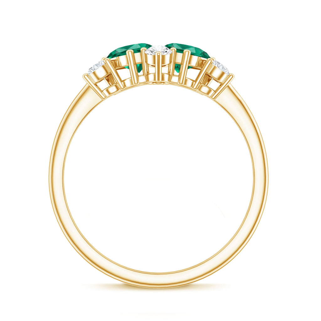 Designer Pear Shape Lab Grown Emerald Toi Et Moi Engagement Ring with Diamond