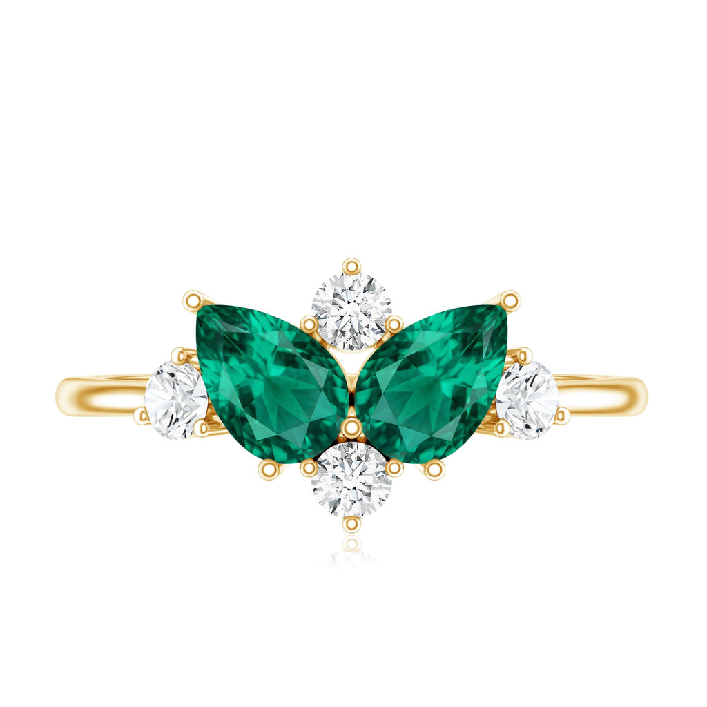 Designer Pear Shape Lab Grown Emerald Toi Et Moi Engagement Ring with Diamond