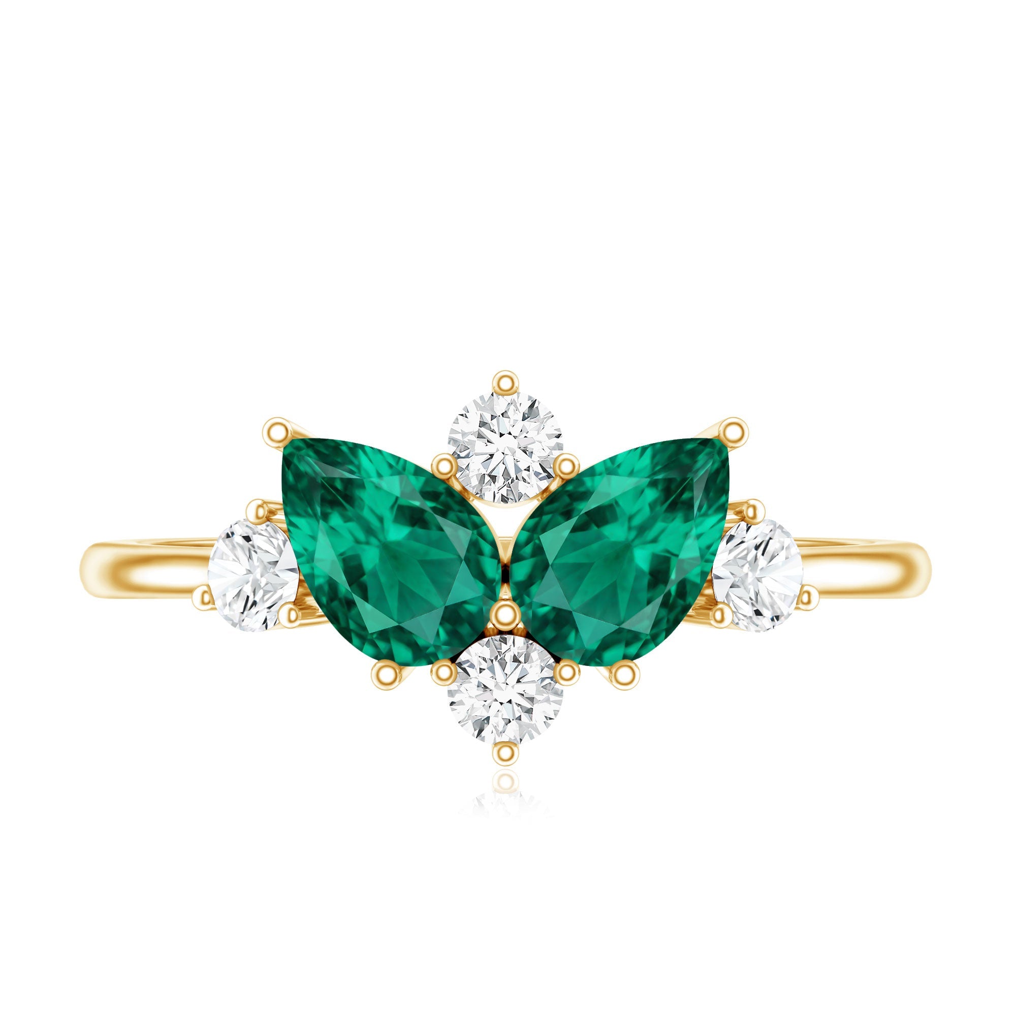 Designer Pear Shape Lab Grown Emerald Toi Et Moi Engagement Ring with Diamond