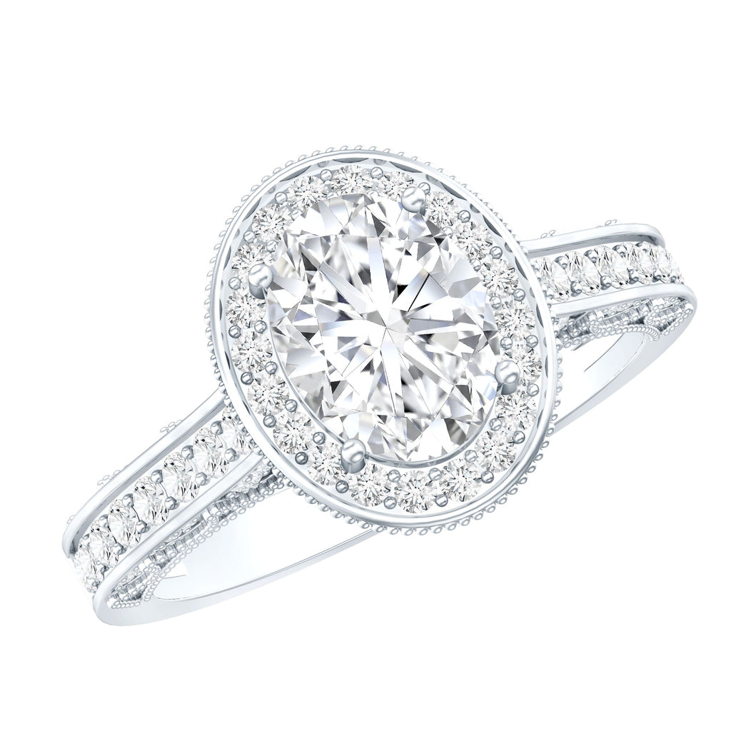 6X8 MM Oval Moissanite Victorian Engagement Ring with Halo