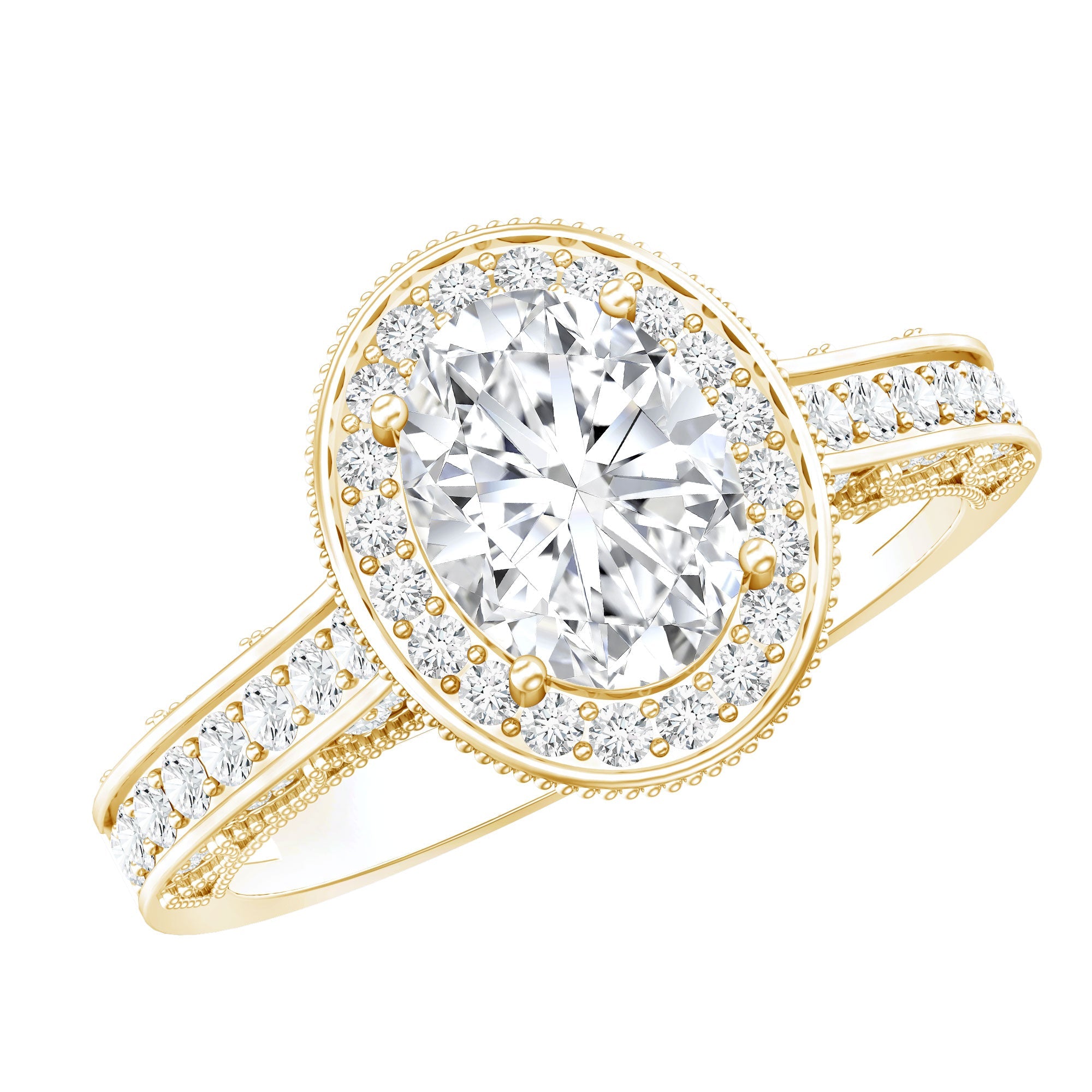 6X8 MM Oval Moissanite Victorian Engagement Ring with Halo