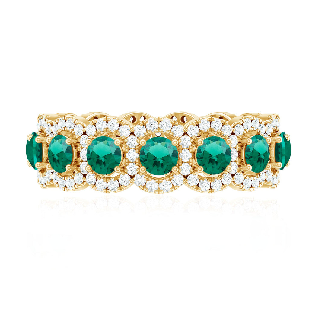 Certified Vintage Style Lab Grown Emerald Wedding Band