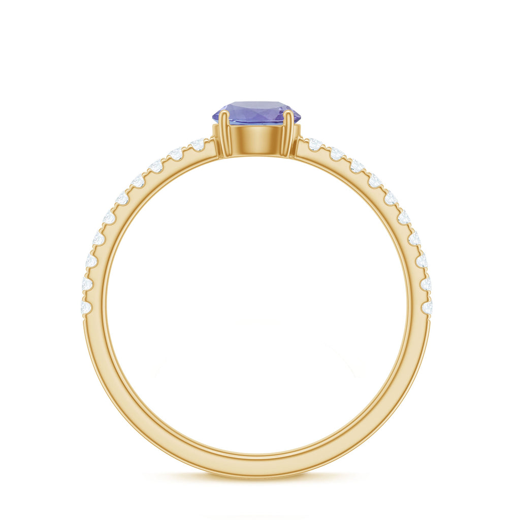 Certified Real Solitaire Tanzanite Promise Ring with Diamond